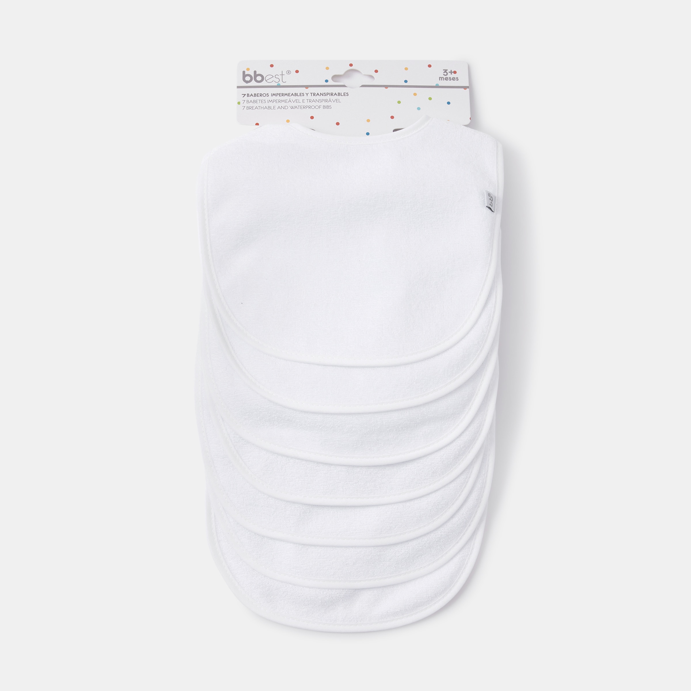 Pack de 7 Babetes Básico Tecido Turco Velcro Branco-3