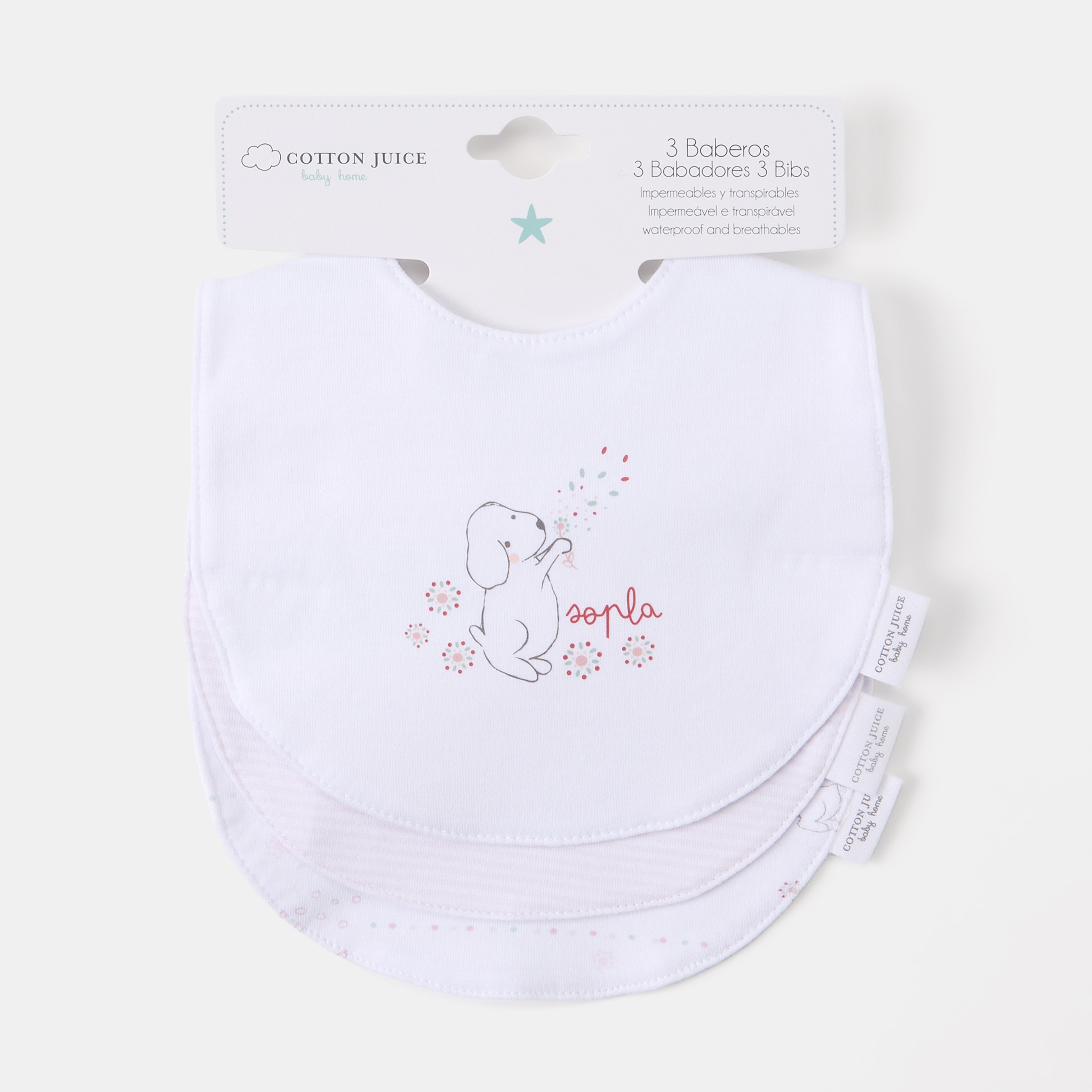 Babetes Cotton Juice Baby Home pack 3 coleção Sésamo, familia de cães Rosa antigo-3