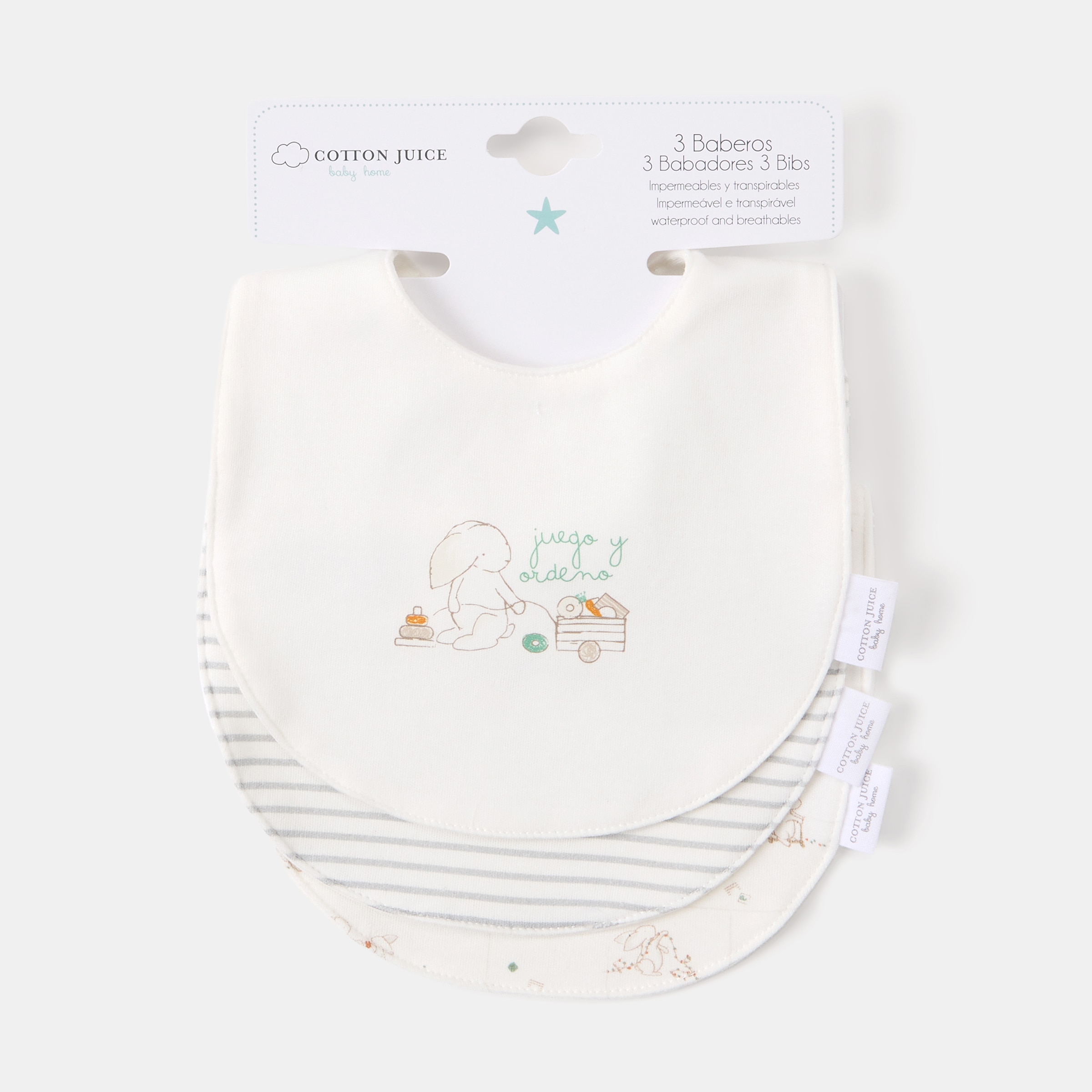 Babetes Cotton Juice Baby Home pack 3 coleção Sésamo, coelhinhos Natural-3