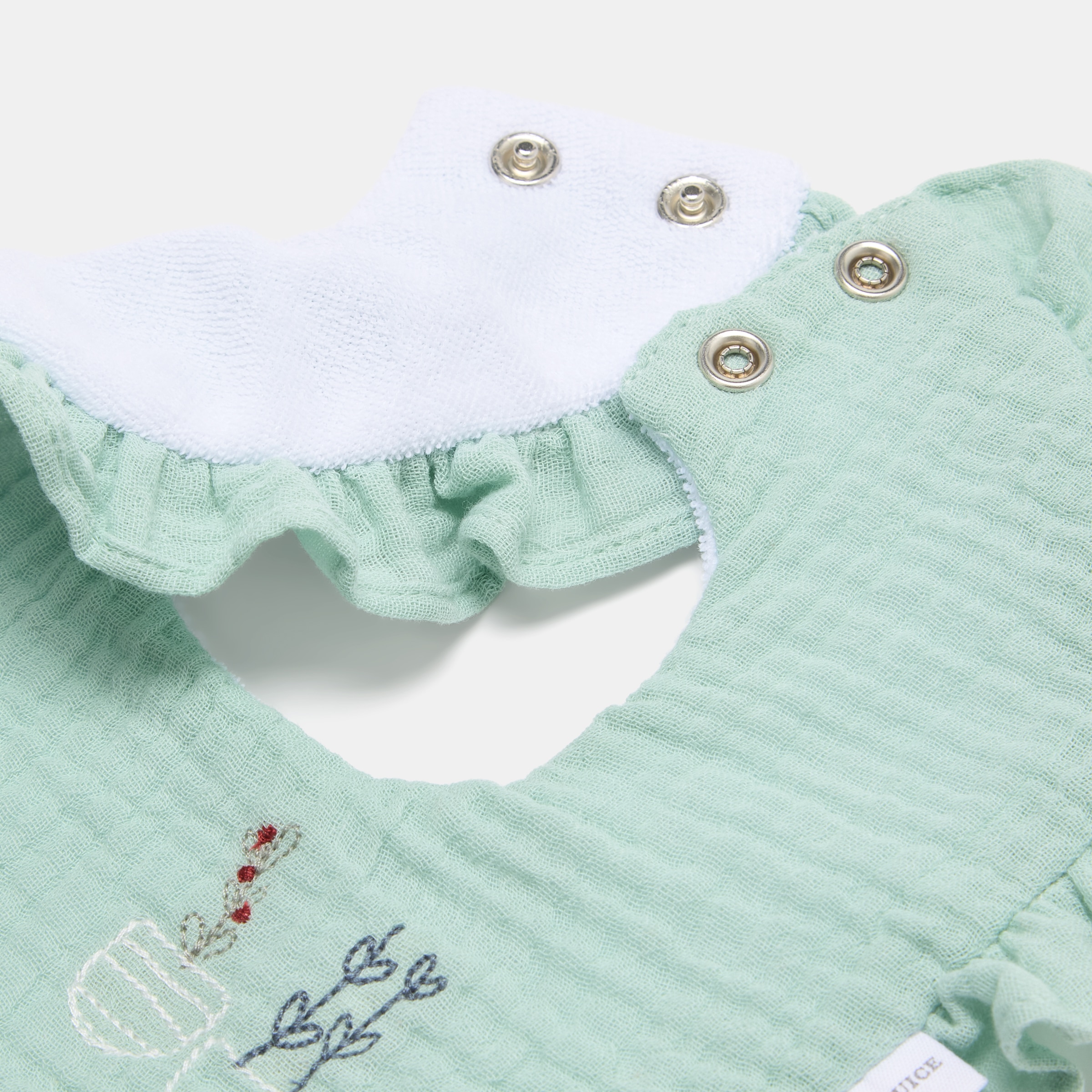 Babetes Cotton Juice Baby Home pack 2 un coleção Sésamo bordado plantas Verde Mint-2