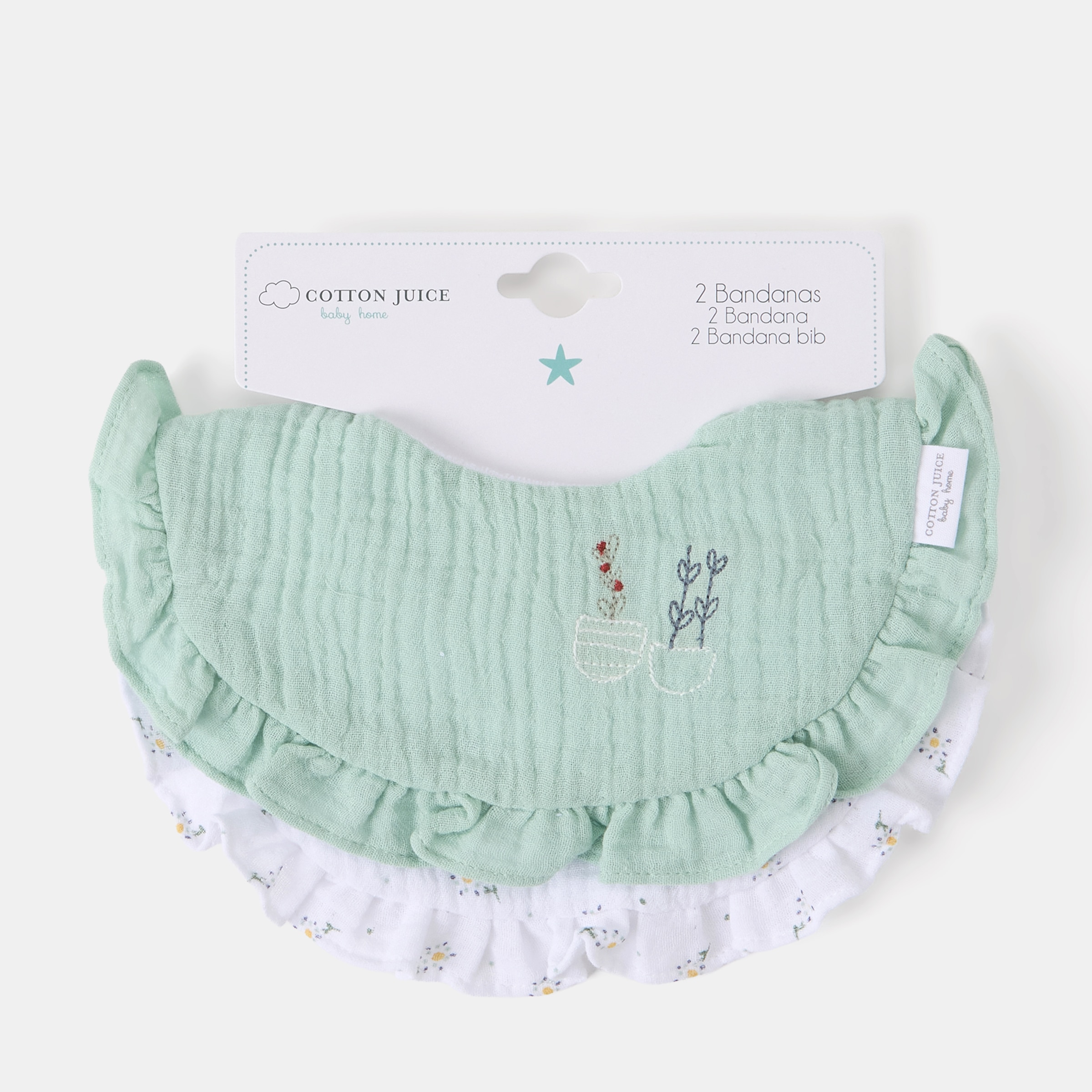 Babetes Cotton Juice Baby Home pack 2 un coleção Sésamo bordado plantas Verde Mint-3