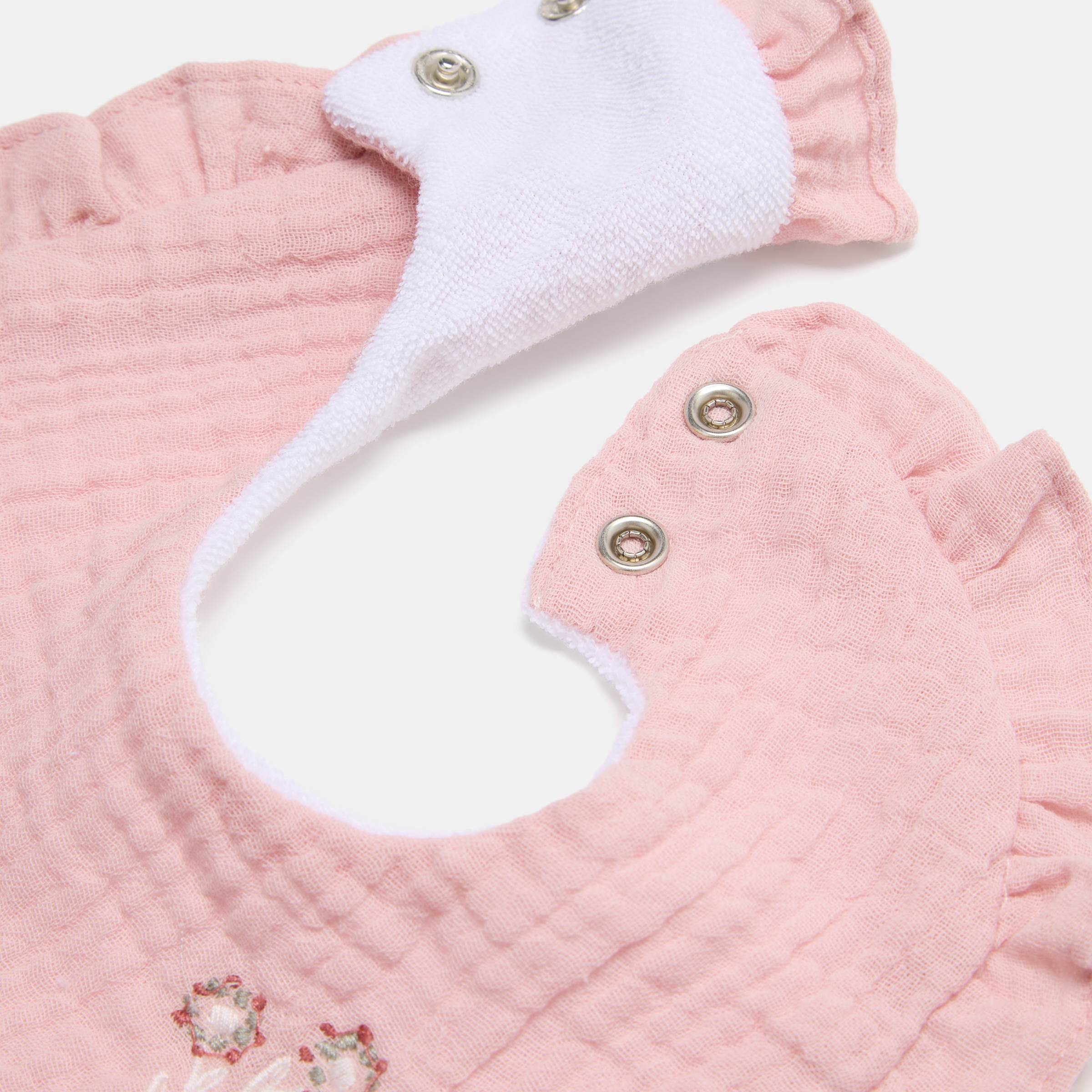Babetes Cotton Juice Baby Home pack 2 un coleção Sésamo bordado flores Rosa antigo-2