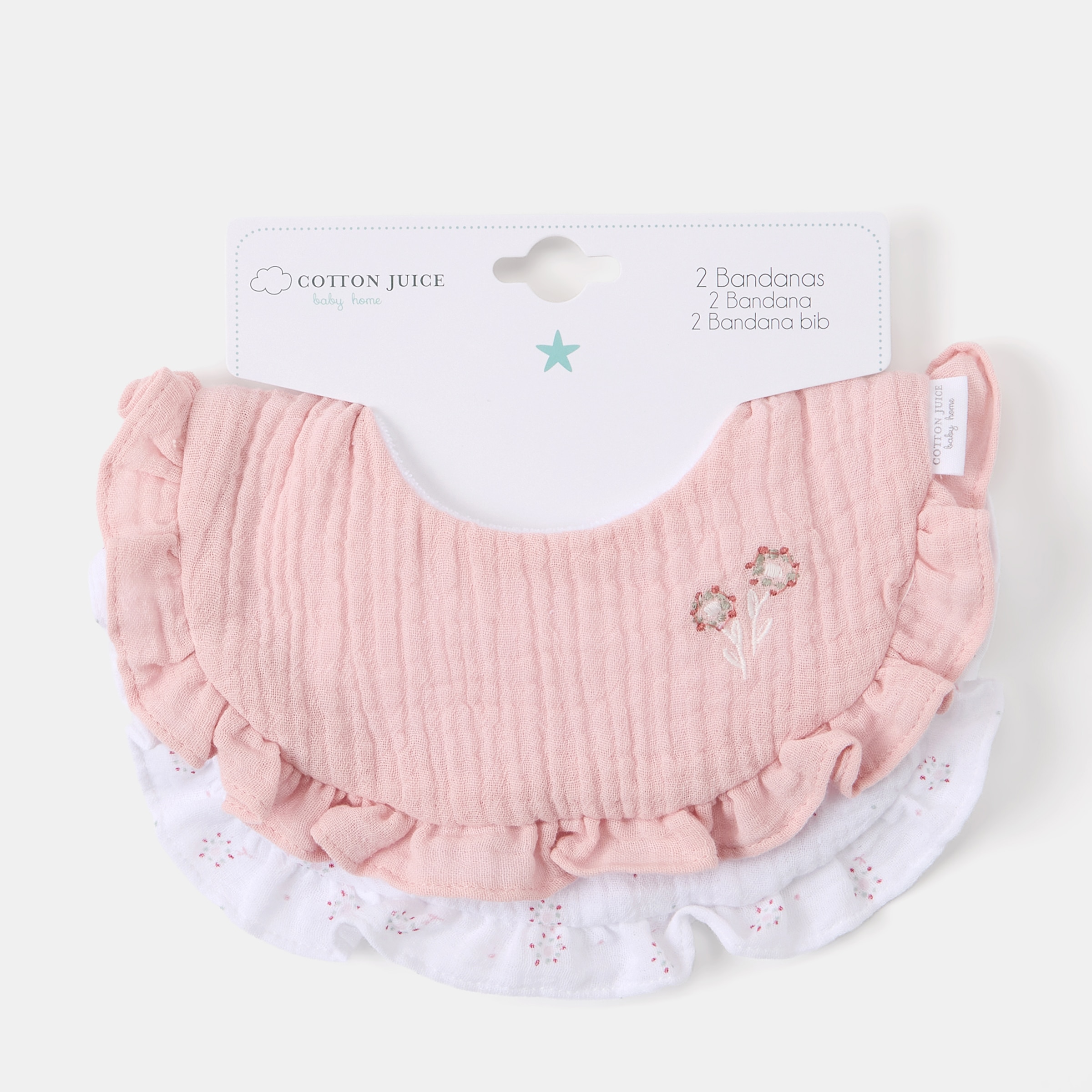 Babetes Cotton Juice Baby Home pack 2 un coleção Sésamo bordado flores Rosa antigo-3