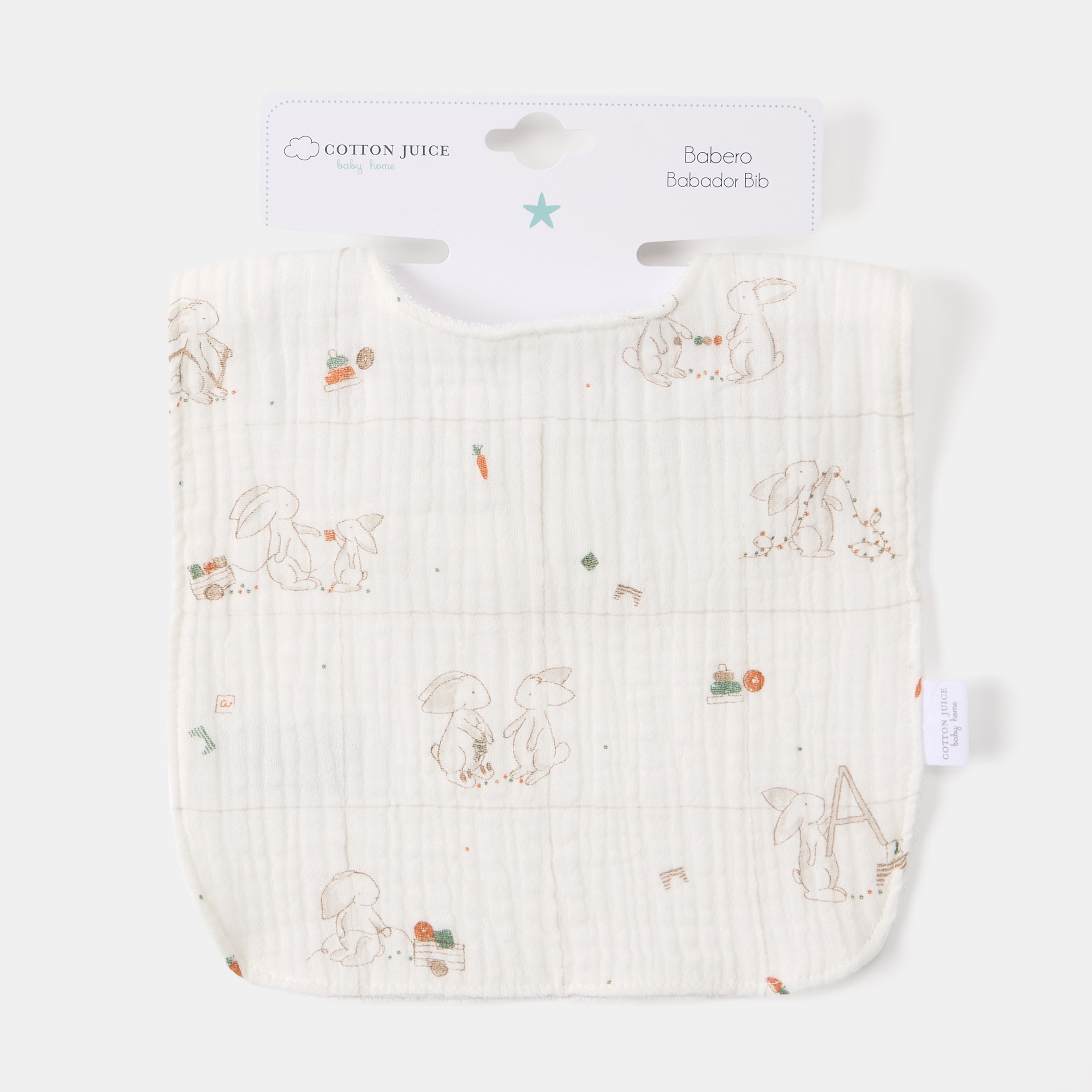 Babetes Cotton Juice Baby Home pack 2 un coleção Sésamo bordado coelhos Natural-3