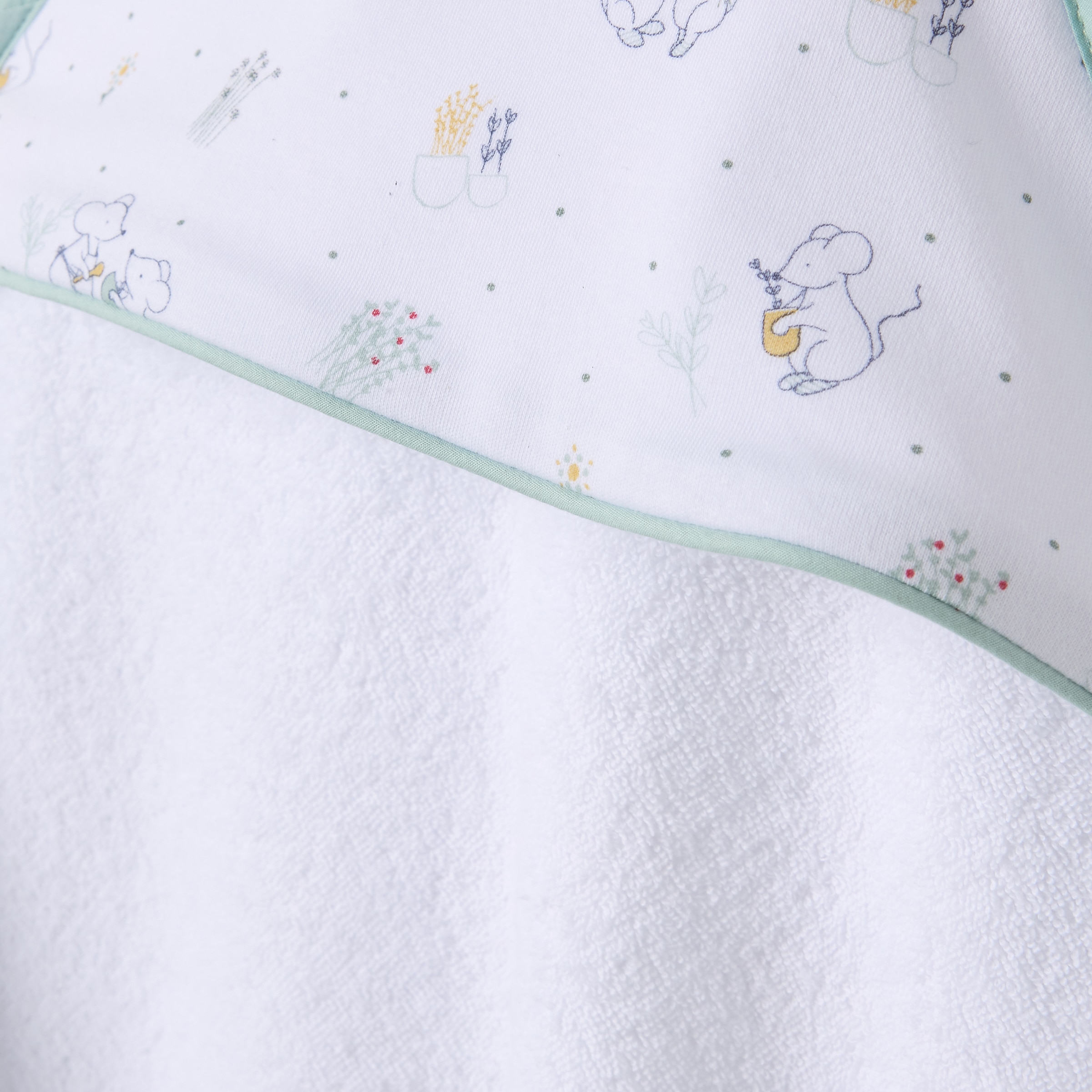 Capa de Banho Cotton Juice Baby Home Coleção Sésamo estampado ratinhos jardineiros Verde Mint-3