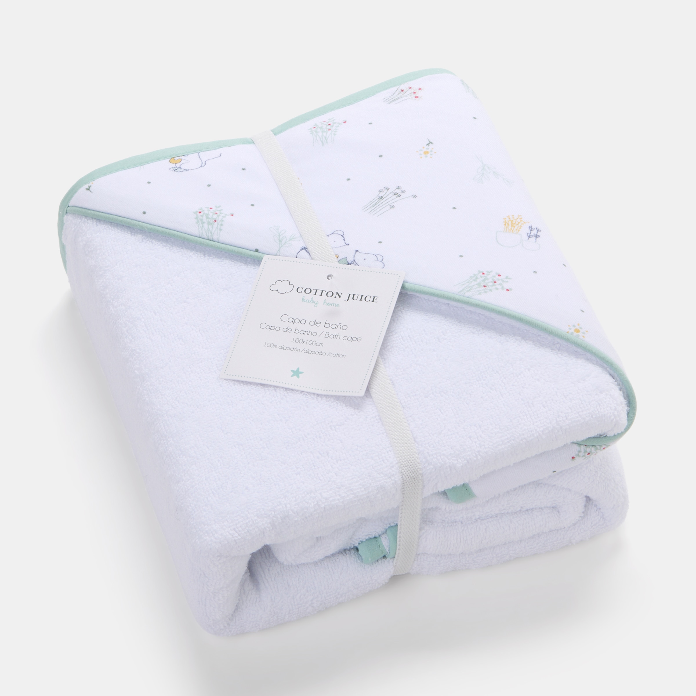Capa de Banho Cotton Juice Baby Home Coleção Sésamo estampado ratinhos jardineiros Verde Mint-4