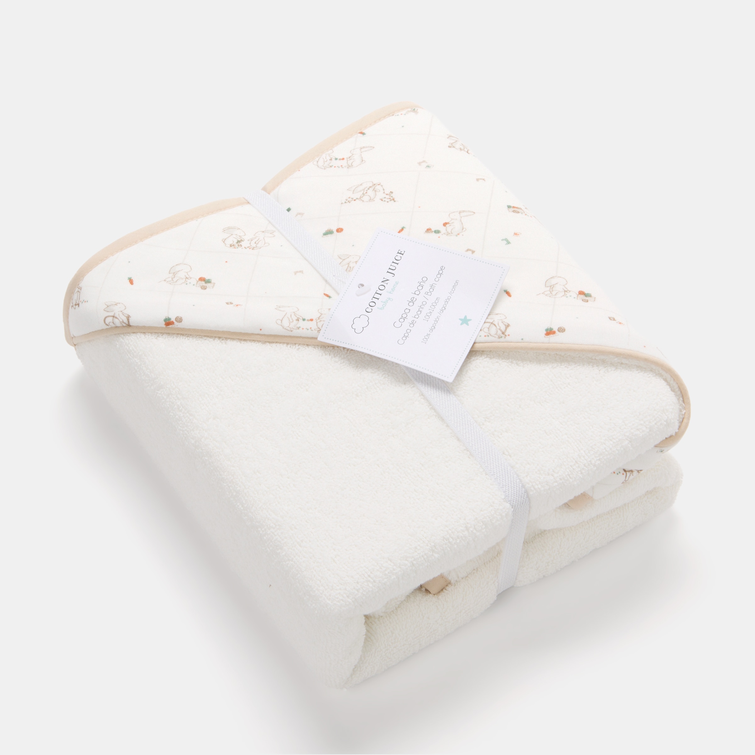 Capa de Banho Cotton Juice Baby Home Coleção Sésamo estampado coelhos Natural-4