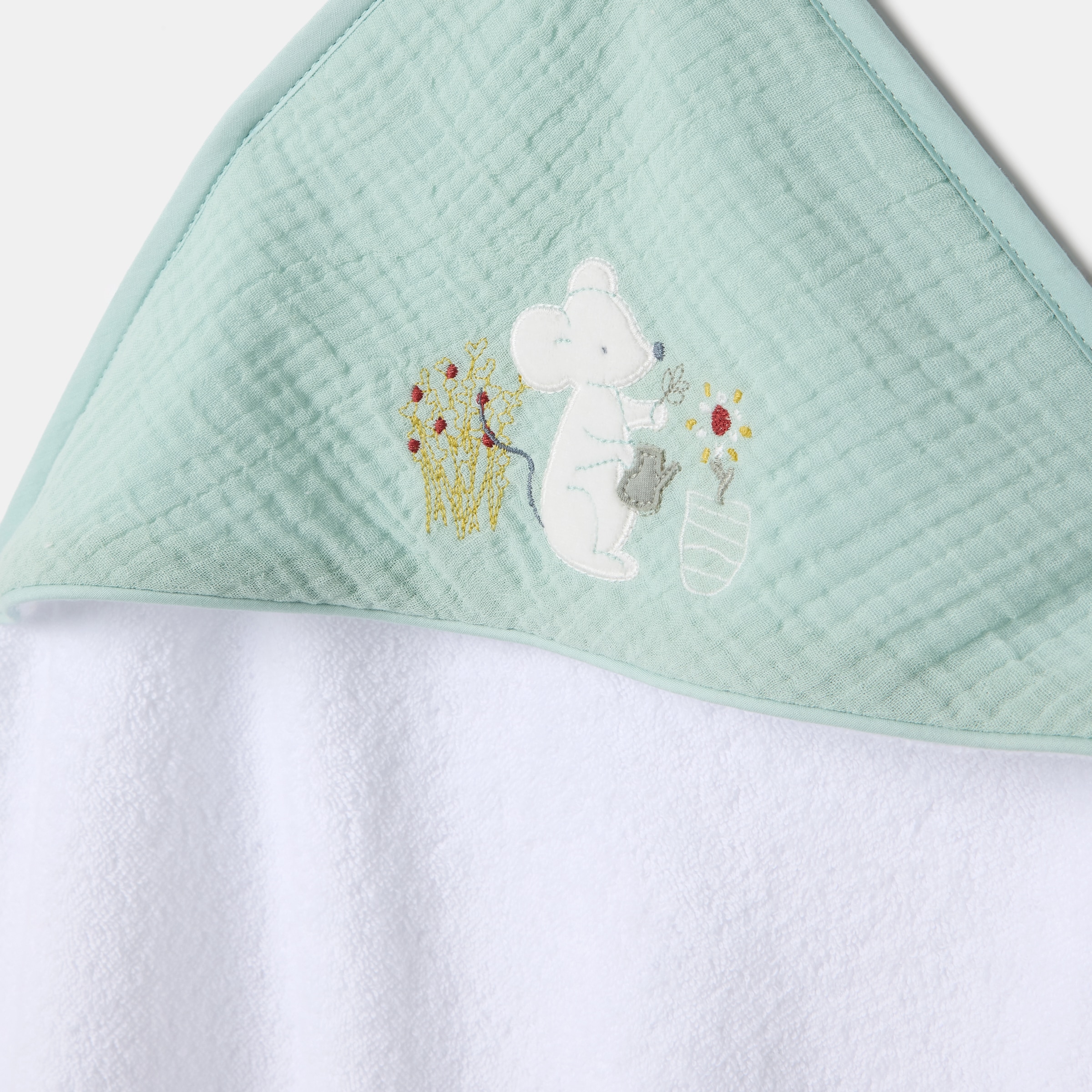 Capa de Banho Cotton Juice Baby Home Coleção Sésamo estampado ratinhos jardineiros Verde Mint-3