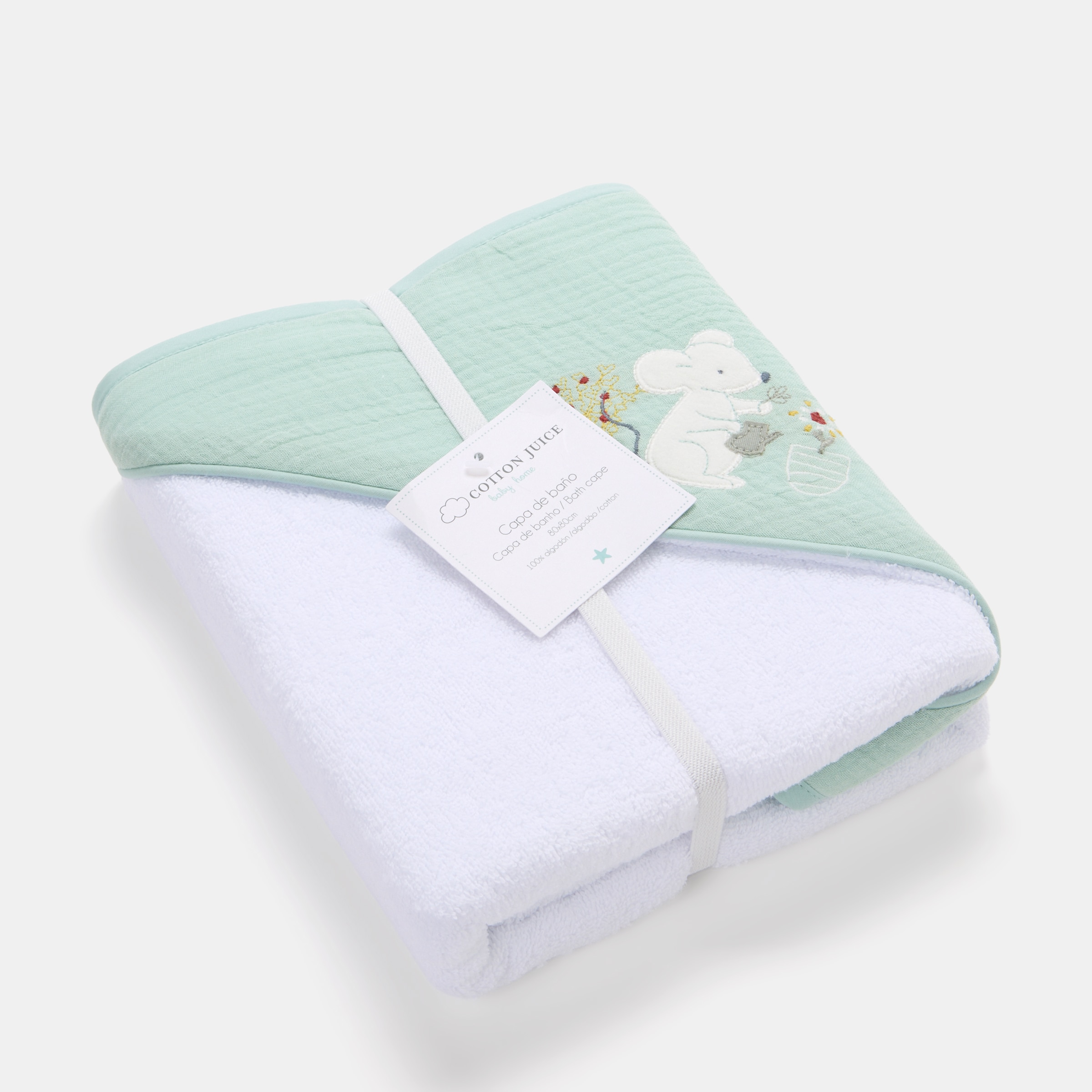 Capa de Banho Cotton Juice Baby Home Coleção Sésamo estampado ratinhos jardineiros Verde Mint-4