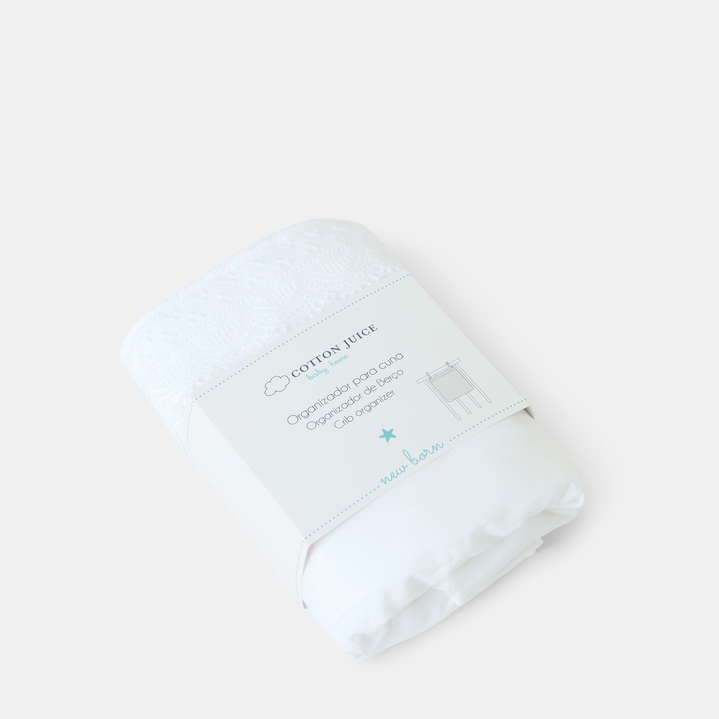 Organizador de Berço Newborn com Tira Bordada Branco-4