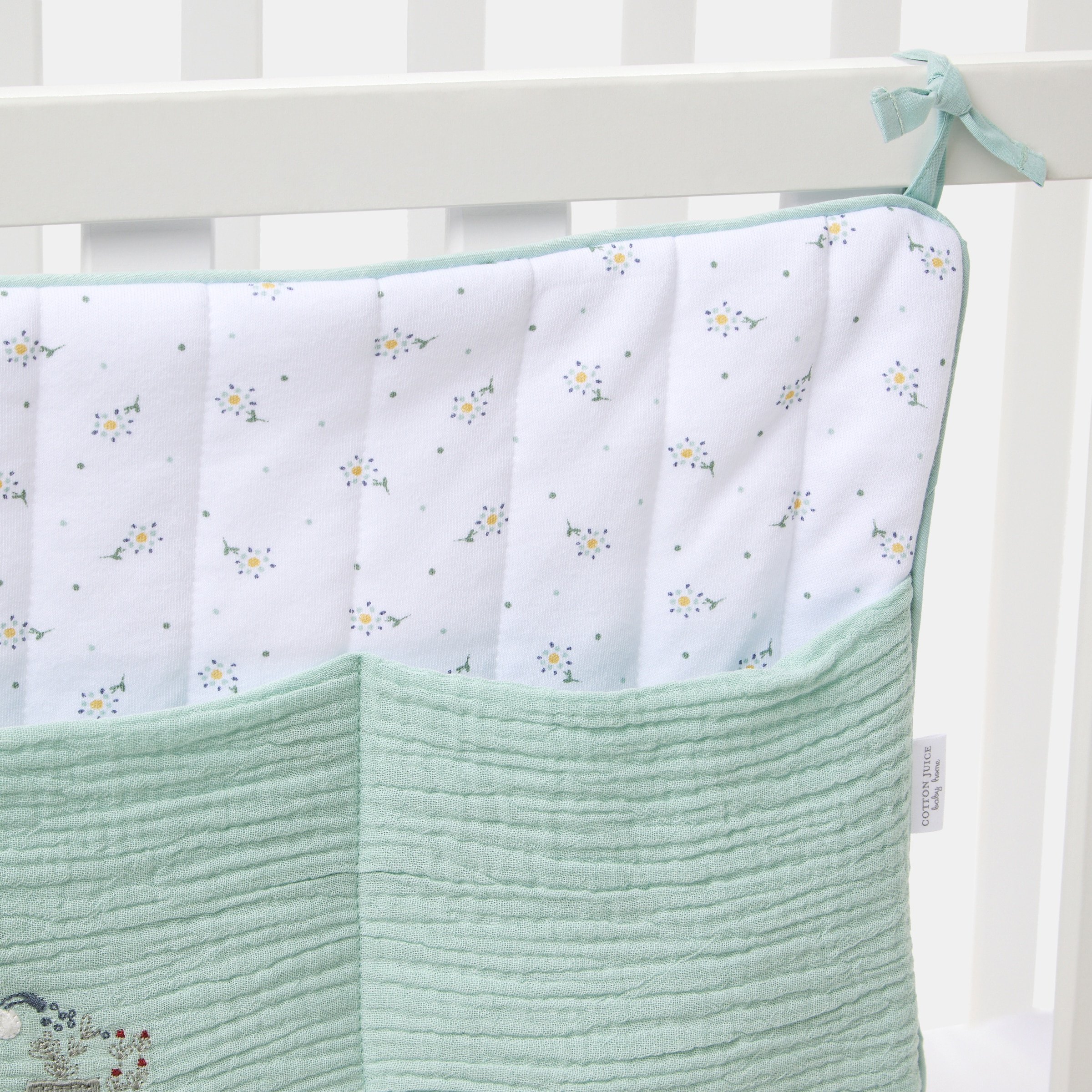 Organizador de Berço Cotton Juice Baby Home Coleção Sésamo bordado ratinhos jardineiros Verde Mint-2