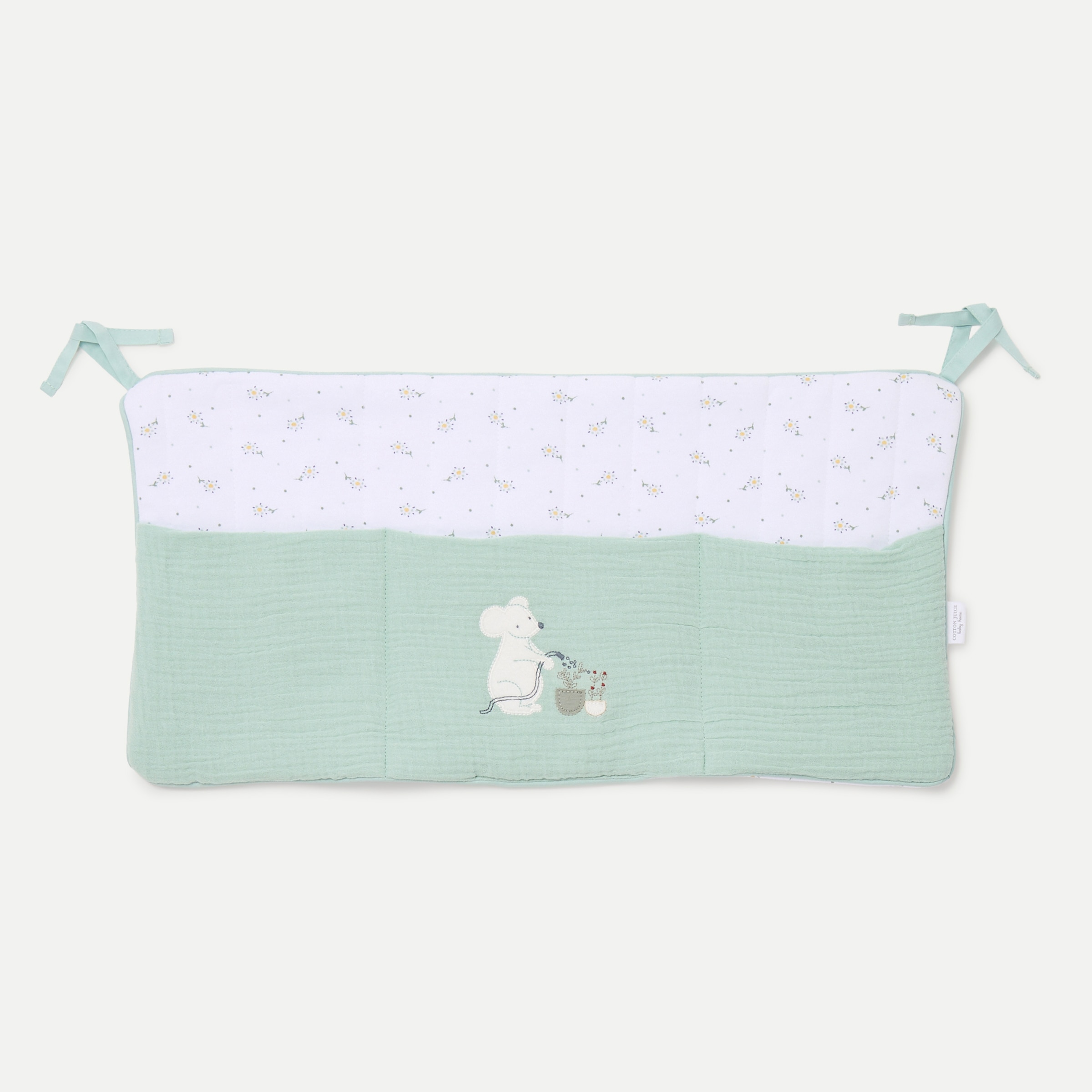 Organizador de Berço Cotton Juice Baby Home Coleção Sésamo bordado ratinhos jardineiros Verde Mint-3