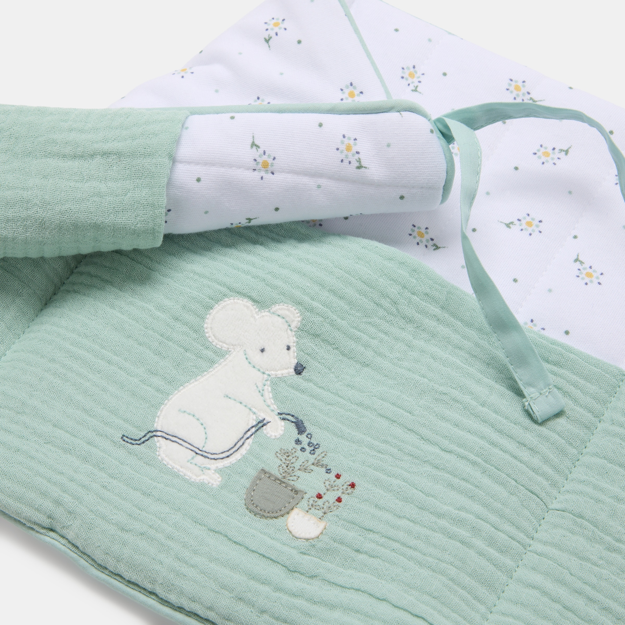 Organizador de Berço Cotton Juice Baby Home Coleção Sésamo bordado ratinhos jardineiros Verde Mint-4