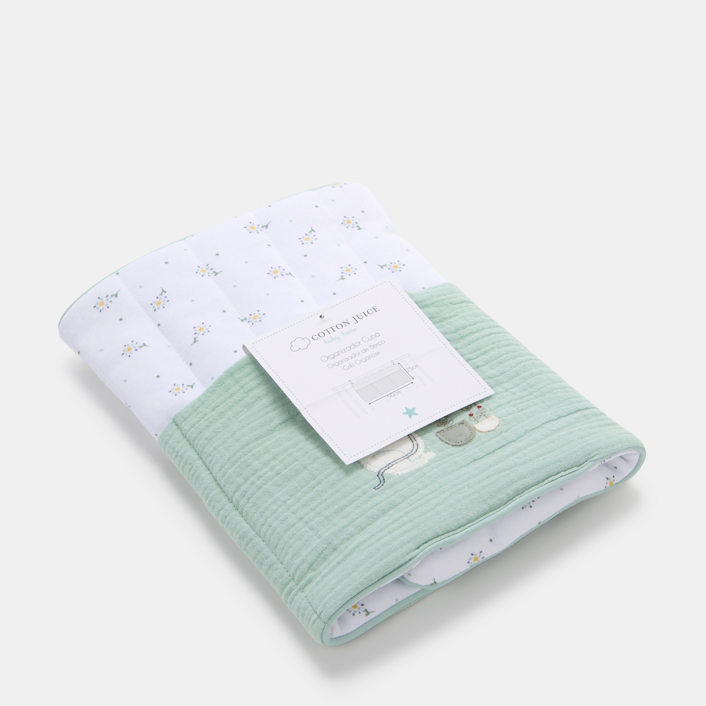 Organizador de Berço Cotton Juice Baby Home Coleção Sésamo bordado ratinhos jardineiros Verde Mint-5
