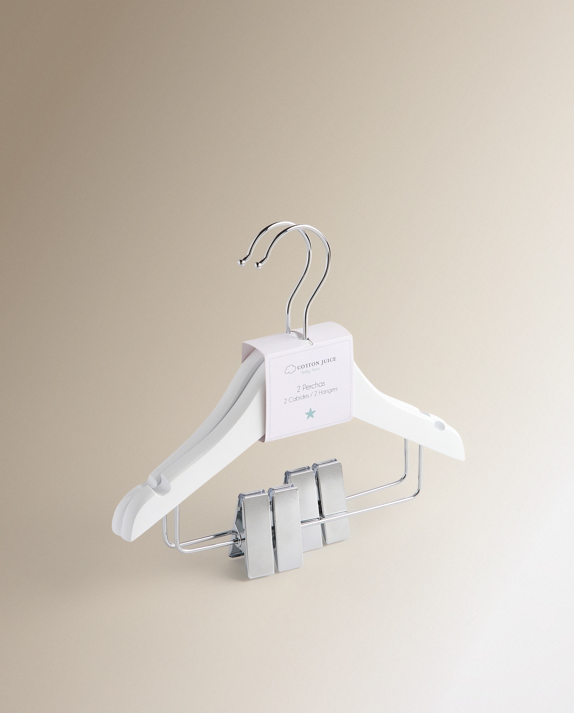 Pack de 2 Cabides de Bebé em Madeira com Mola Branco-3