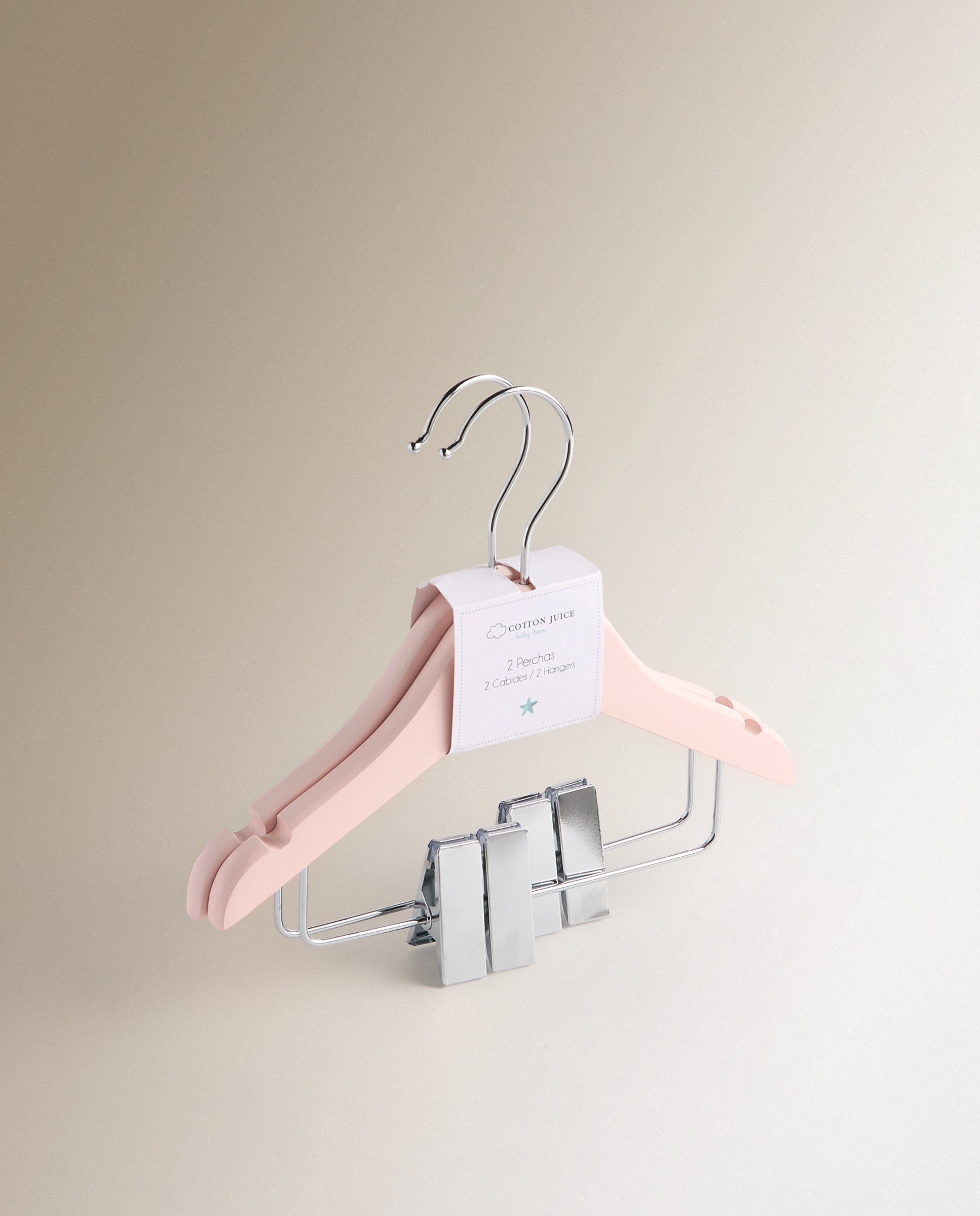 Pack de 2 Cabides de Bebé em Madeira com Mola Rosa-claro-3