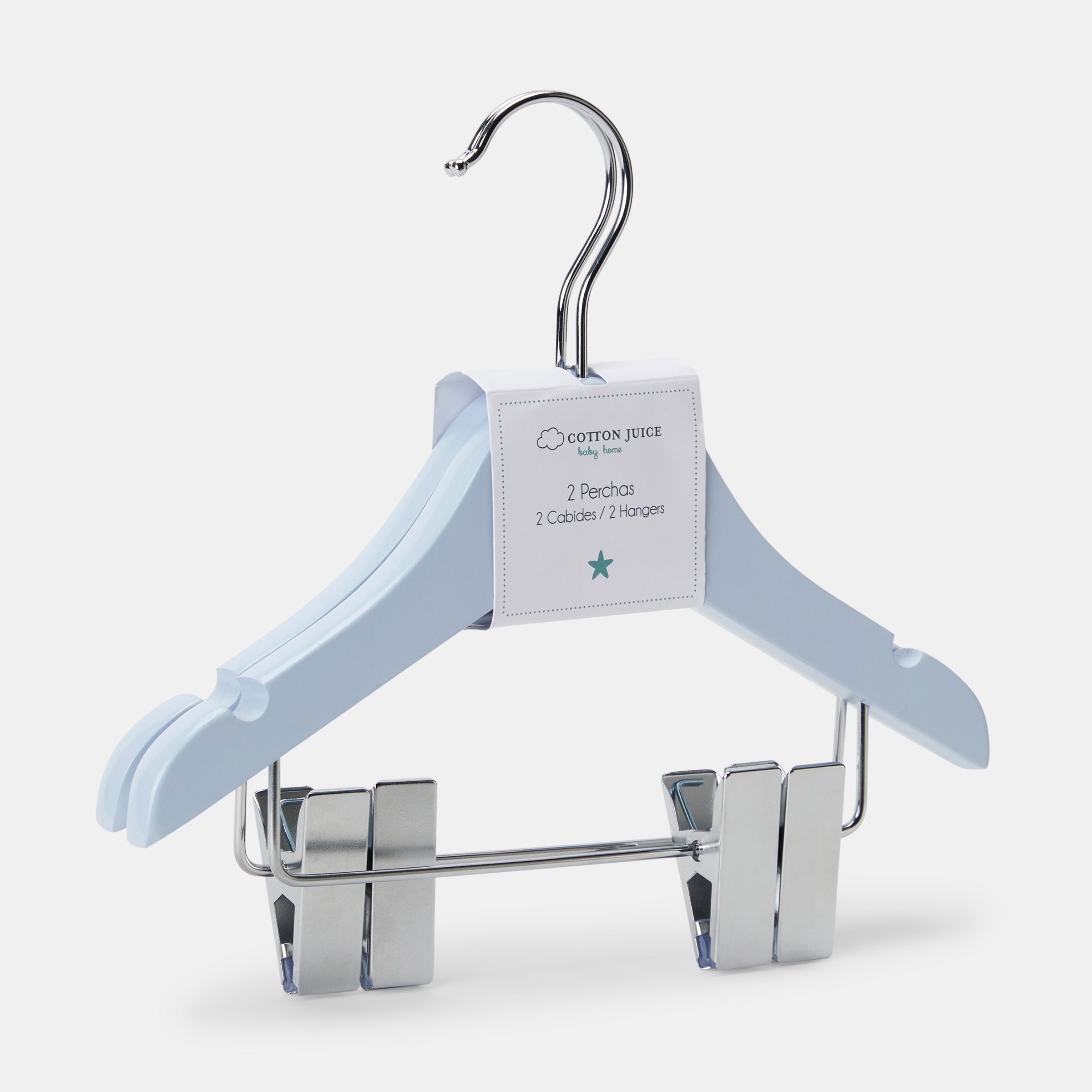 Pack de 2 Cabides de Bebé em Madeira com Mola Azul-celeste-3