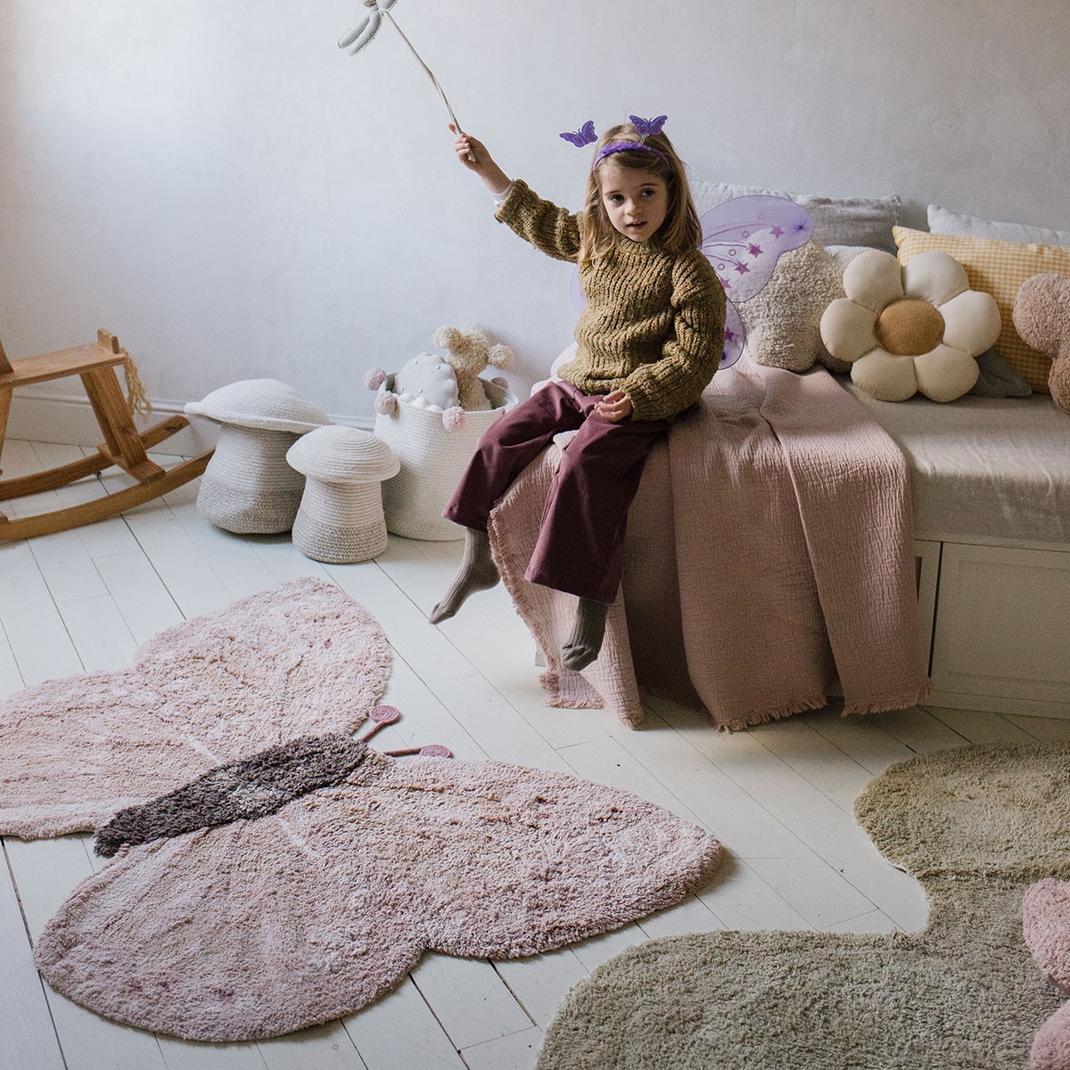 Alfombra Lorena Canals lavable de algodón Animal Rug Baby Butterfly - Rosa Rosa-3