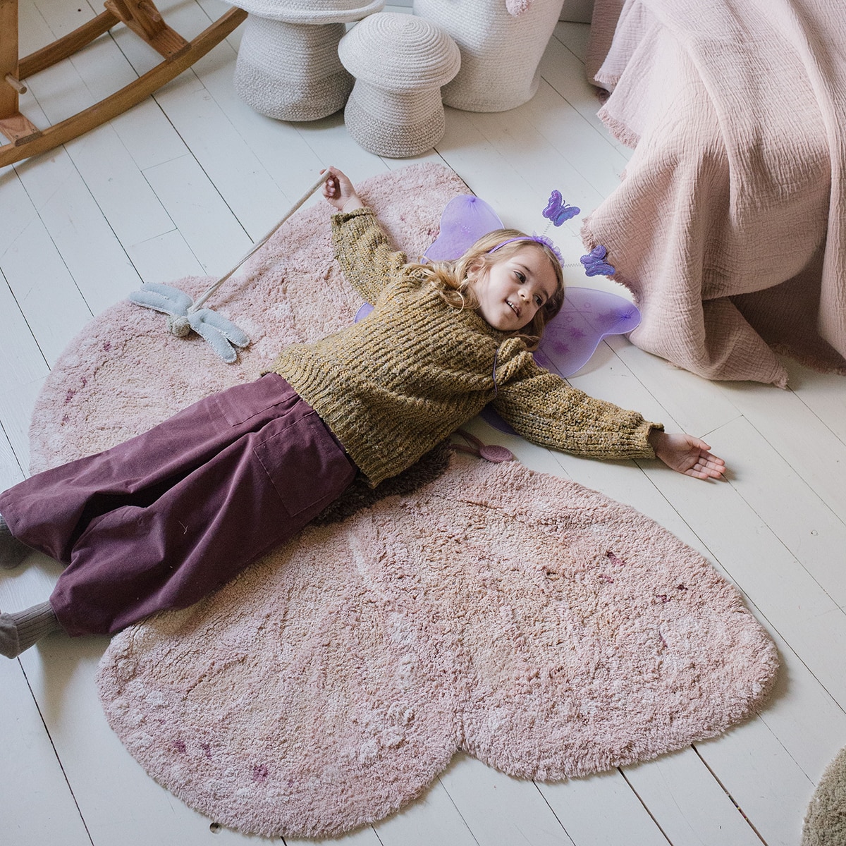 Alfombra Lorena Canals lavable de algodón Animal Rug Baby Butterfly - Rosa Rosa-5