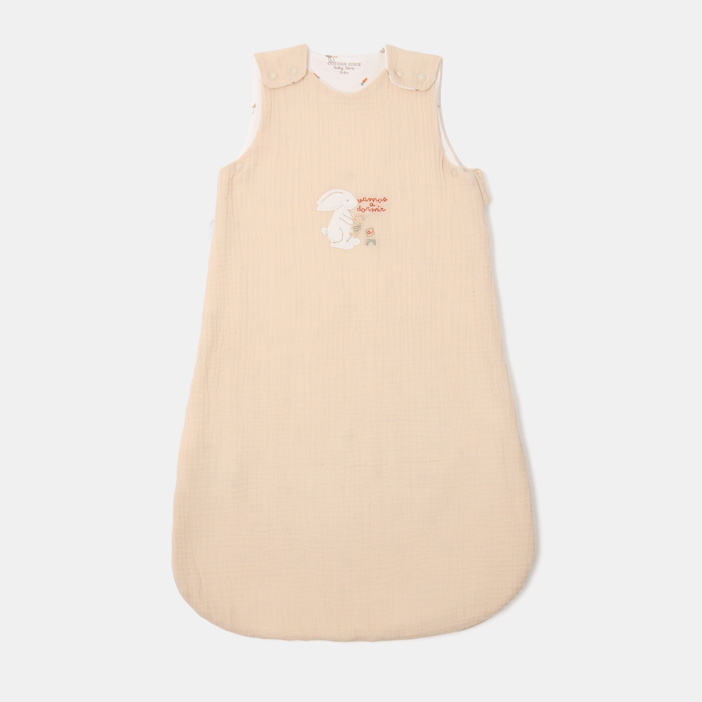 Imagem 0 de Saco de dormir Cotton Juice Baby Home coleção Sésamo com bordado de coelhinhos em musselina, TOG 1.0 (disponível em vários tamanhos)