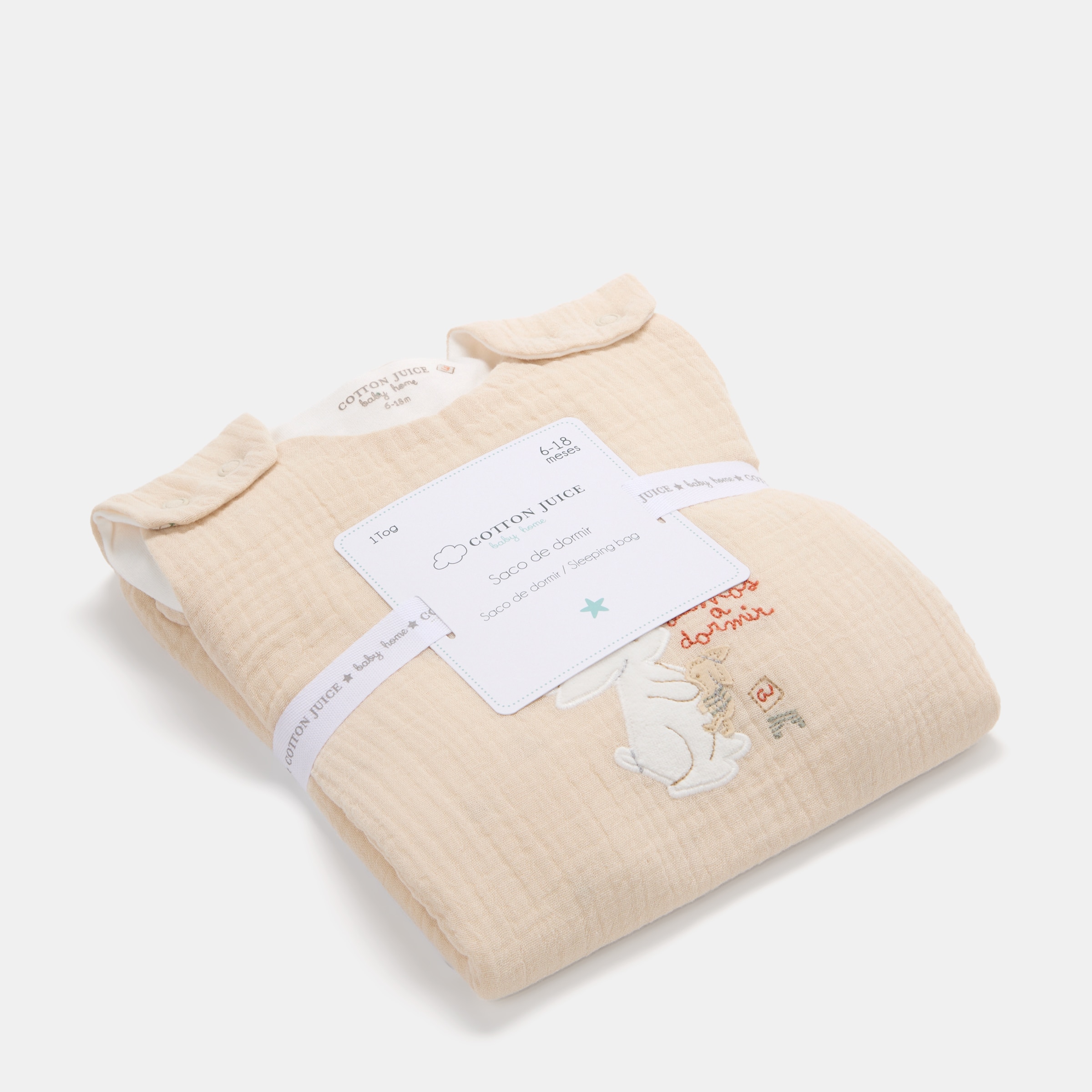 Saco de dormir Cotton Juice Baby Home colección Sésamo, muselina bordada Conejitos Tog 1.0 (disponible en varias tallas) - Natural Natural-5