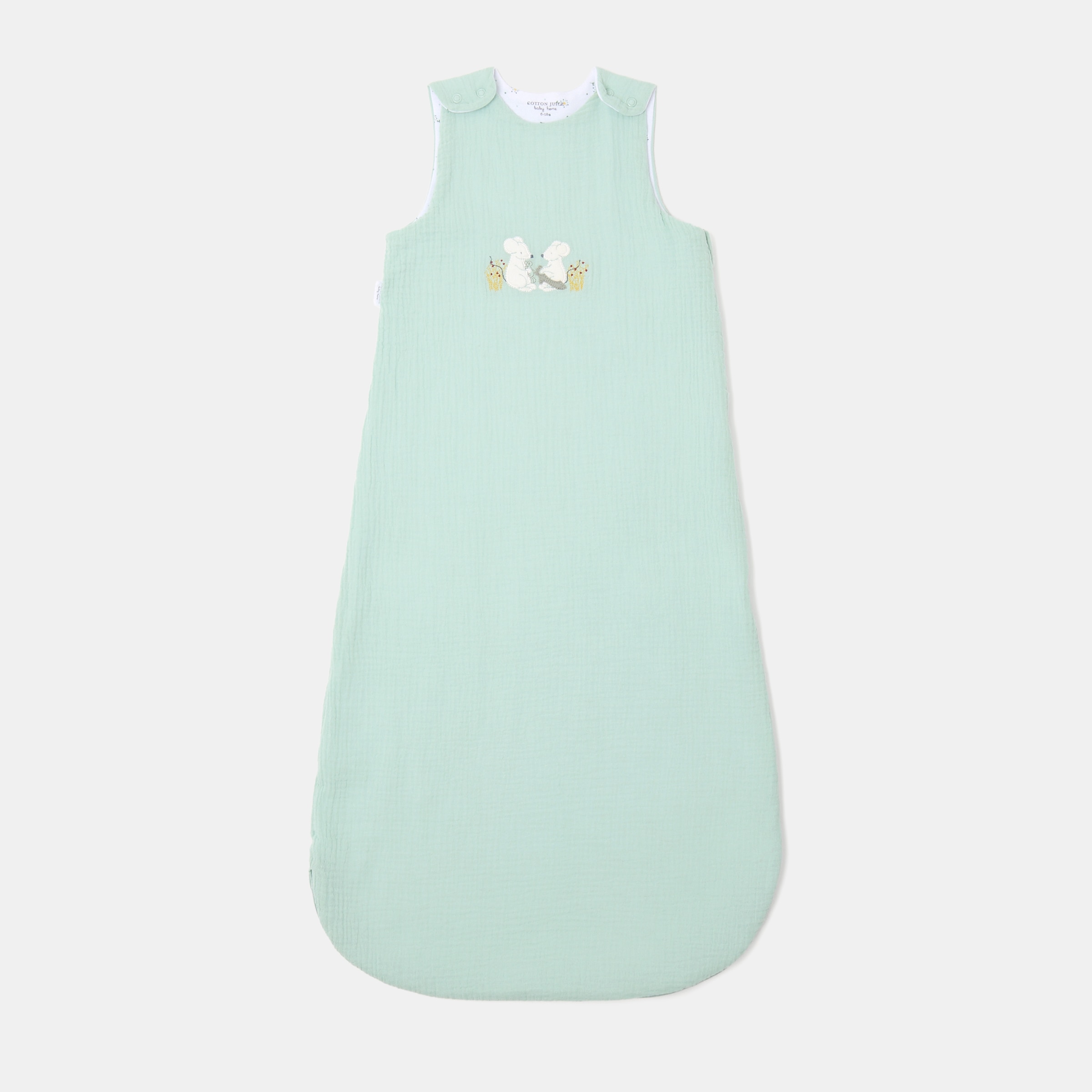 Imagem 0 de Saco de dormir Cotton Juice Baby Home coleção Sésamo com bordado de ratinhos jardineiros em musselina, TOG 1.0 (disponível em vários tamanhos)