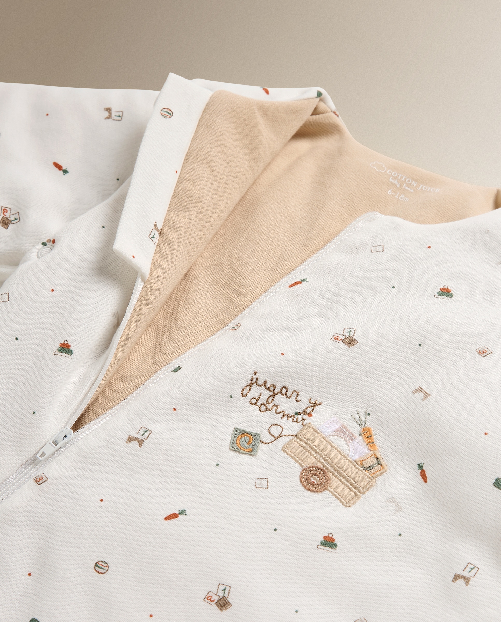 Manta pijama Warmy con mangas Cotton Juice Baby Home Sésamo Conejitos TOG 2.5 - Natural Natural-3