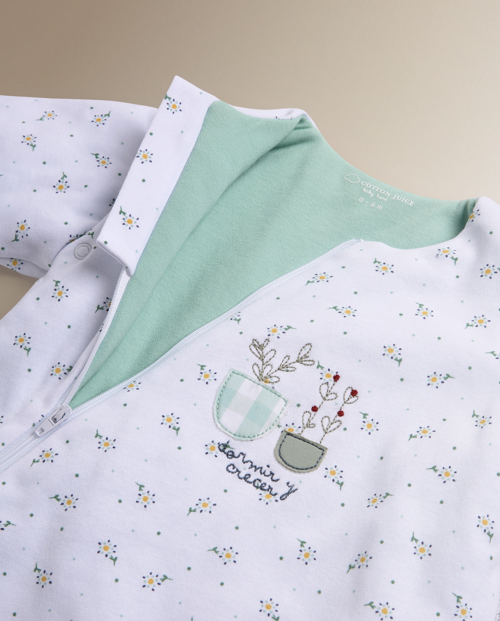 Manta Pijama Warmy com Mangas Sésamo Flores TOG 2.5 Verde Mint-3