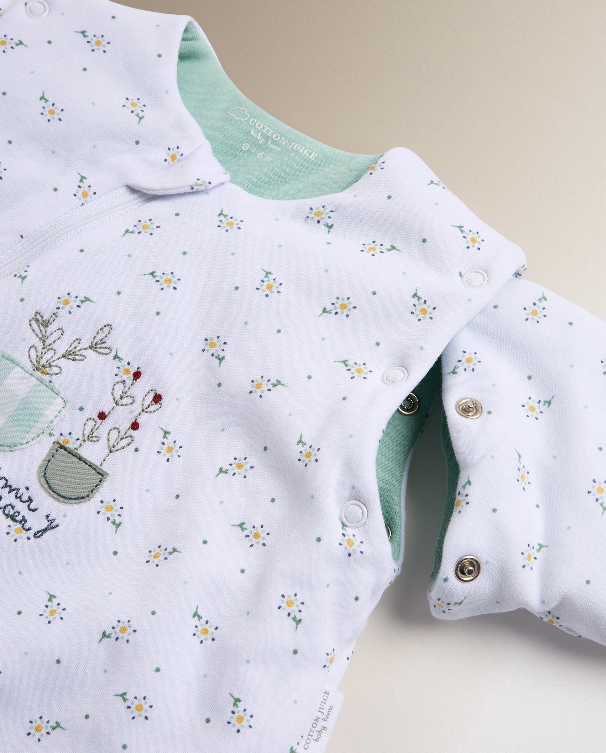 Manta Pijama Warmy com Mangas Sésamo Flores TOG 2.5 Verde Mint-4