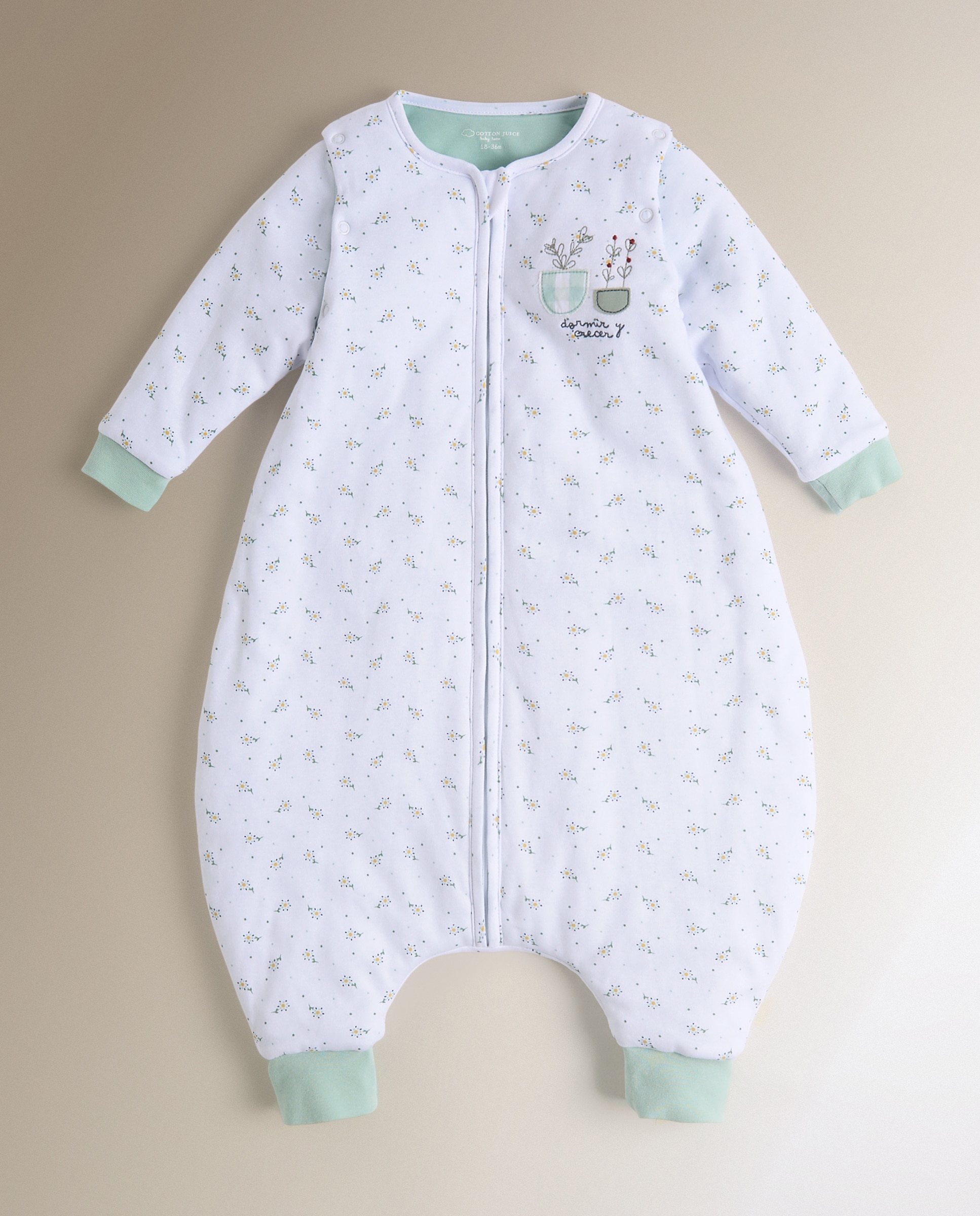 Imagen 1 de Saco de dormir con mangas Cotton Juice Baby Home Sésamo Flores TOG 2.5 - Verde Mint Verde Mint
