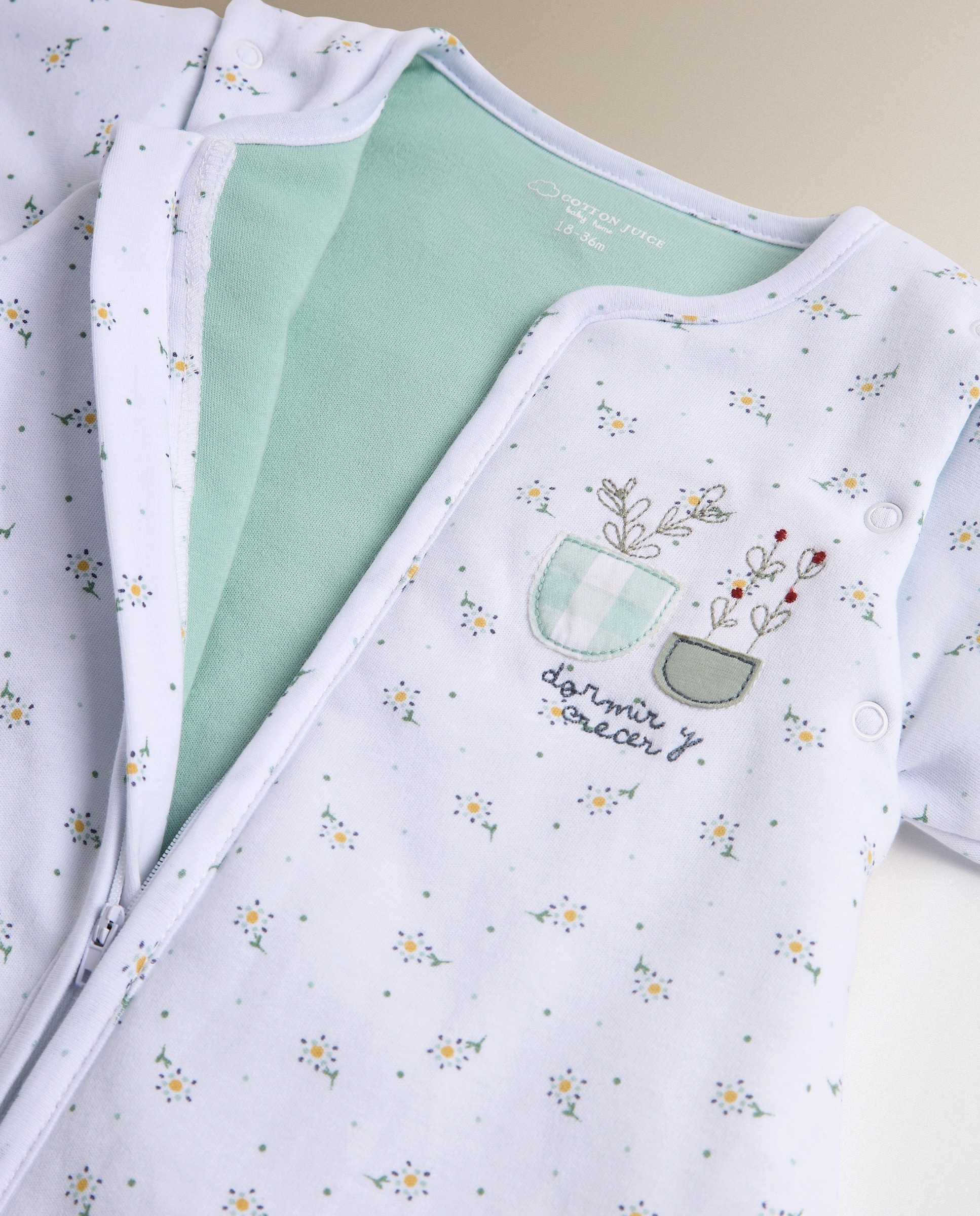 Imagen 3 de Saco de dormir con mangas Cotton Juice Baby Home Sésamo Flores TOG 2.5 - Verde Mint Verde Mint