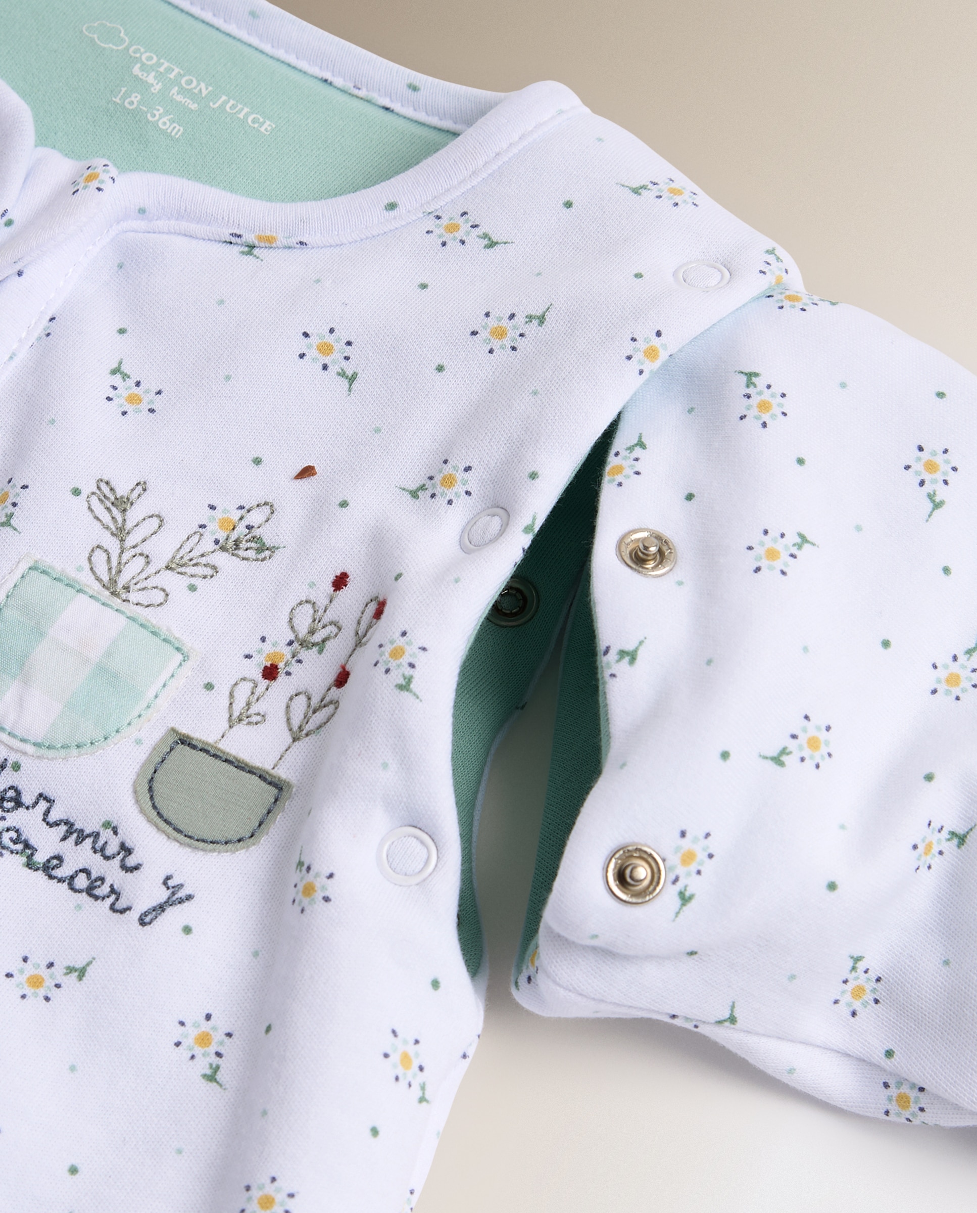Imagen 4 de Saco de dormir con mangas Cotton Juice Baby Home Sésamo Flores TOG 2.5 - Verde Mint Verde Mint