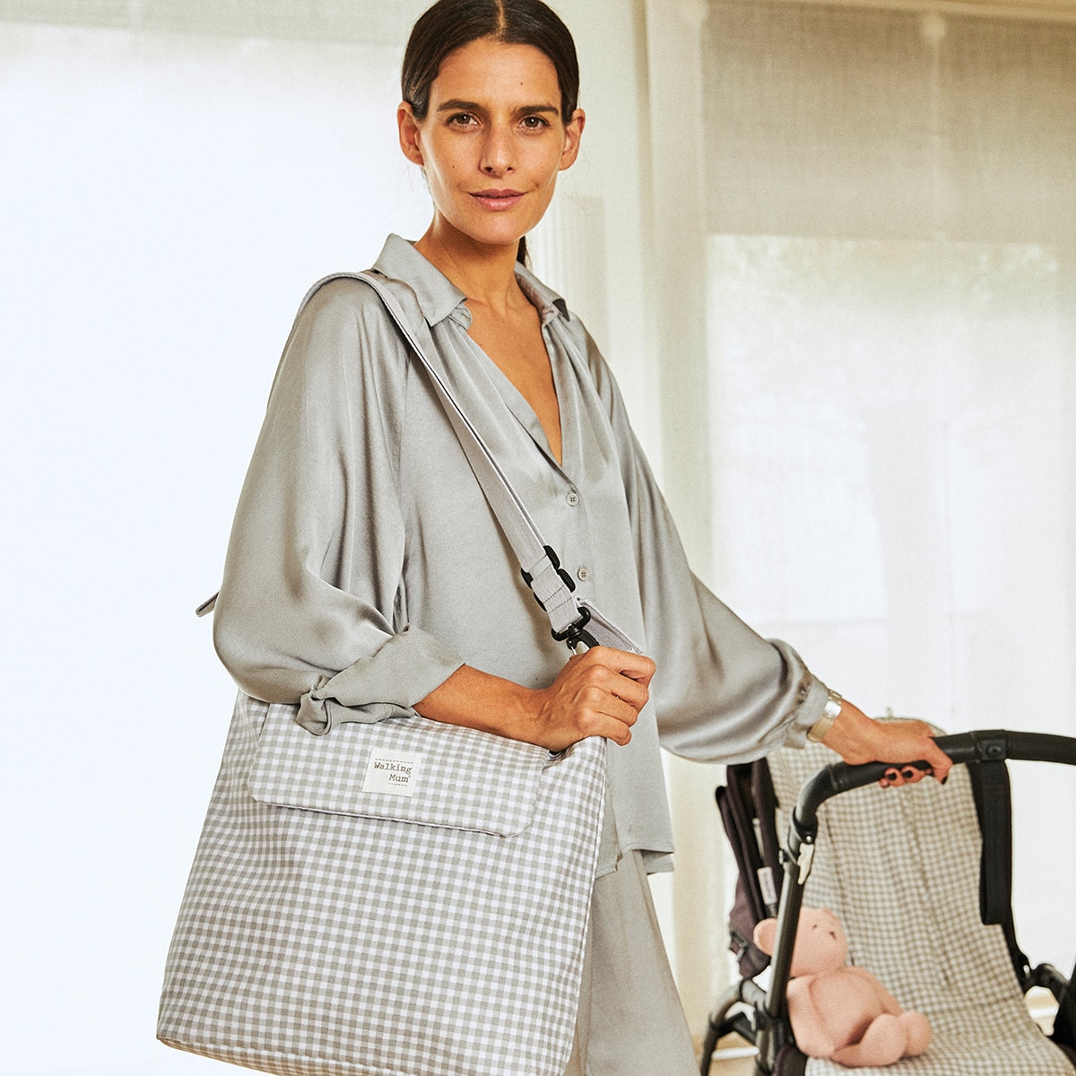 Bolso Canastilla Walking Mum I Love Vichy - Gris Gris-9