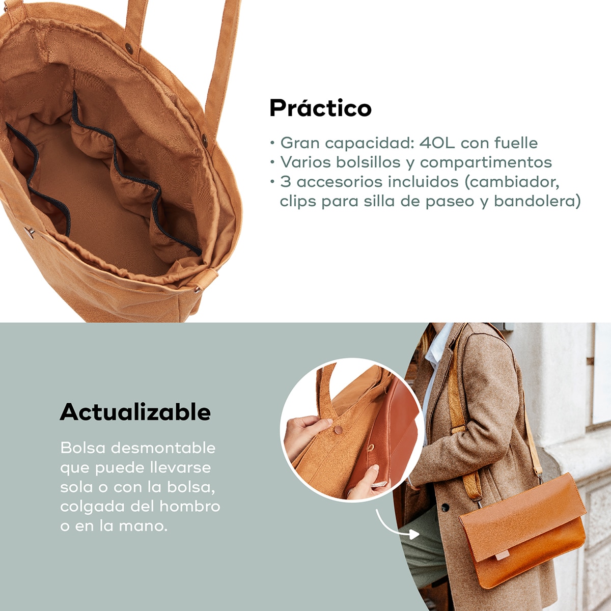 Mala de Maternidade Tote Bag Castanho-claro-4