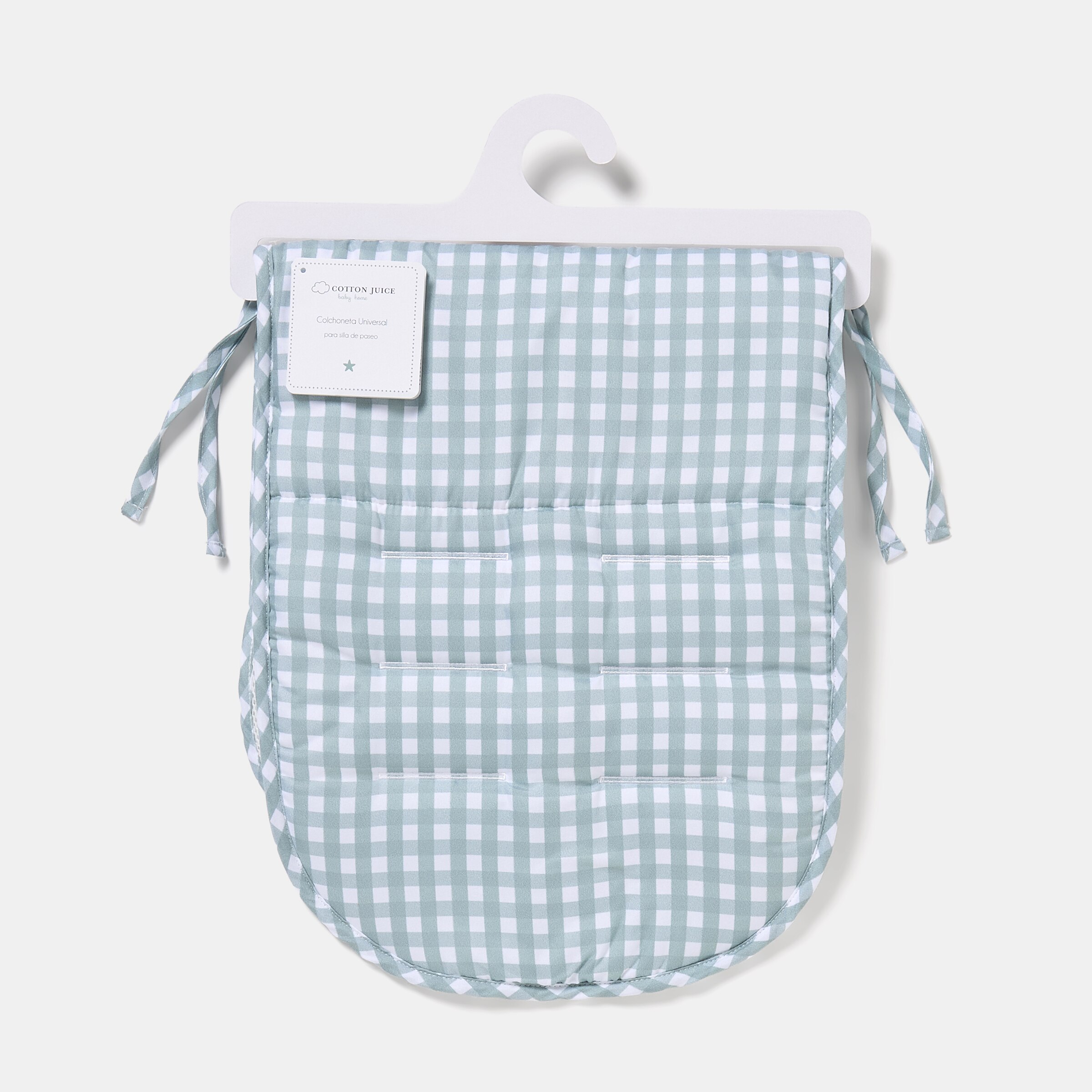 Acolchoado para carrinho Cotton Juice Baby Home, reversível, padrão Vichy Verde Água-6