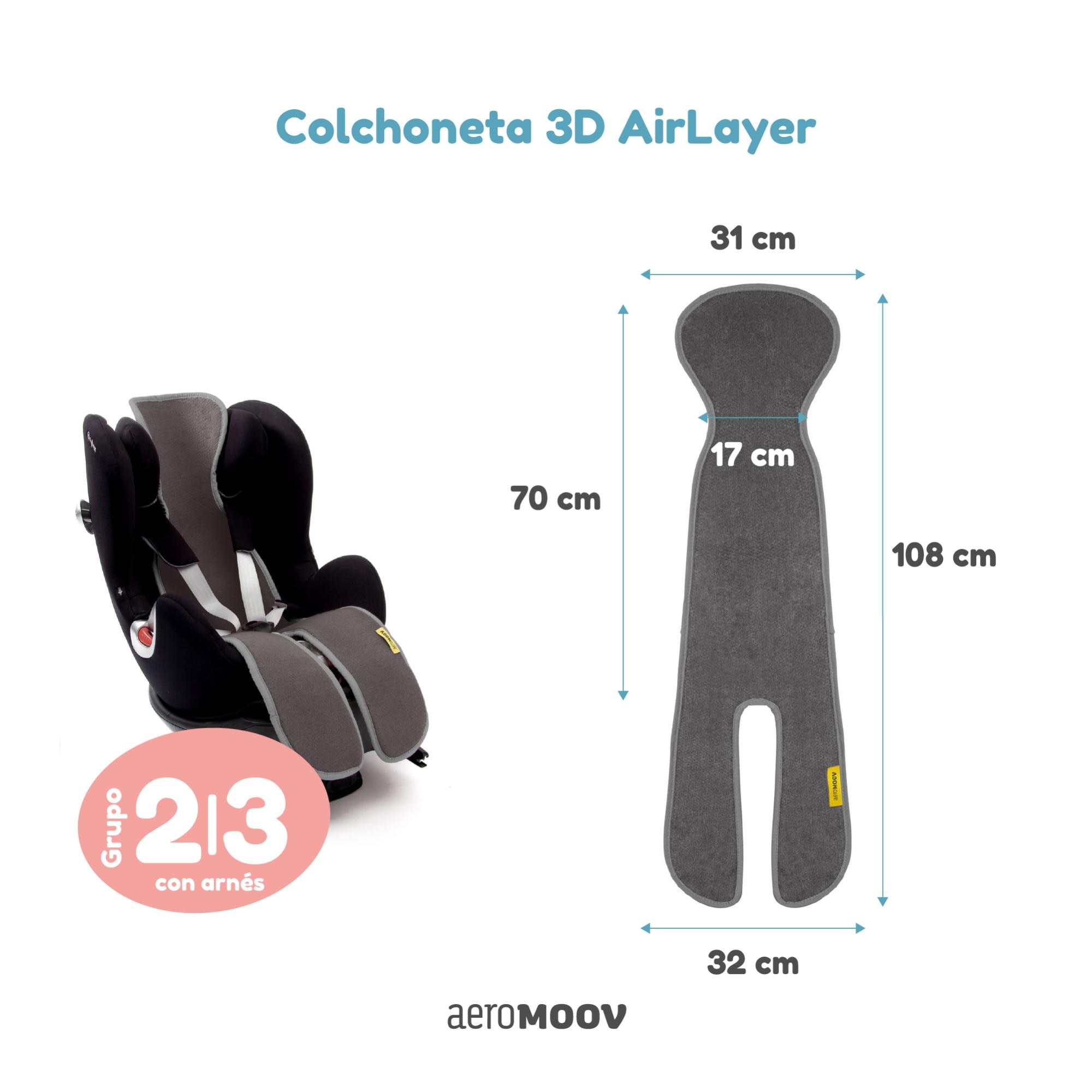 Colchoneta silla auto 3D Airlayer Aeromoov Grupo 2/3 arnés - Verde militar Verde militar-5