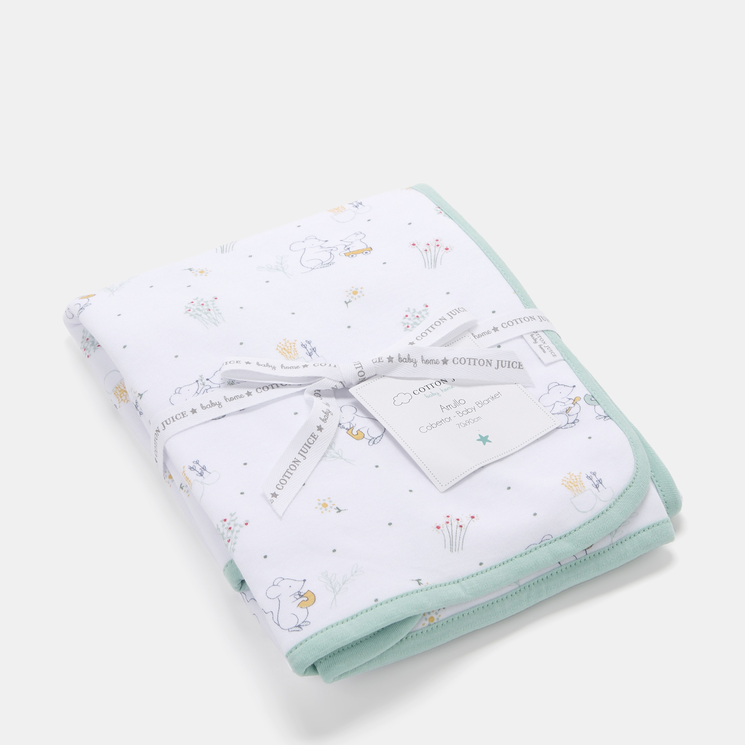 Manta Cotton Juice Baby Home coleção Sésamo ratinhos jardineiros Verde Mint-3