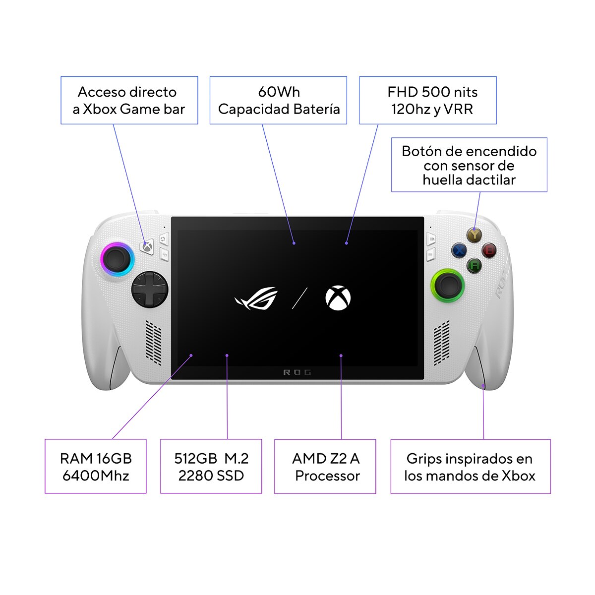 Consola portátil ASUS ROG Xbox Ally - AMD Ryzen Z2 A, 16GB, 512GB, Windows 11, Game Pass Premium Blanco-12