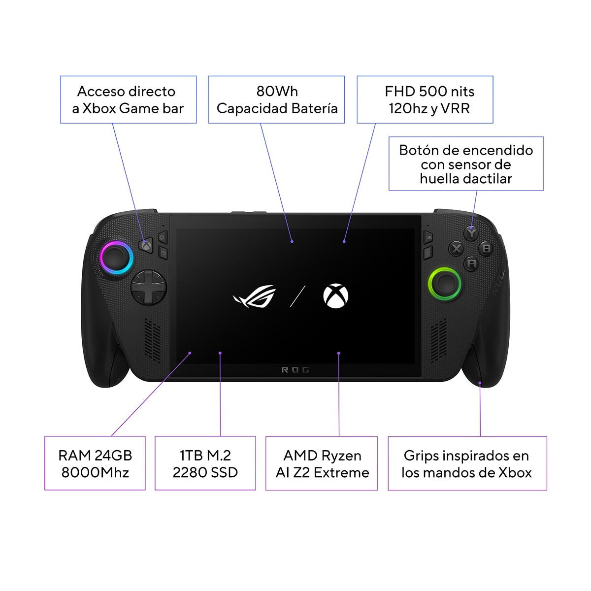 Consola portátil ASUS ROG Xbox Ally X - AMD Ryzen Z2 AI Extreme, 24GB, 1TB, Windows 11, Game Pass Premium Negro-10