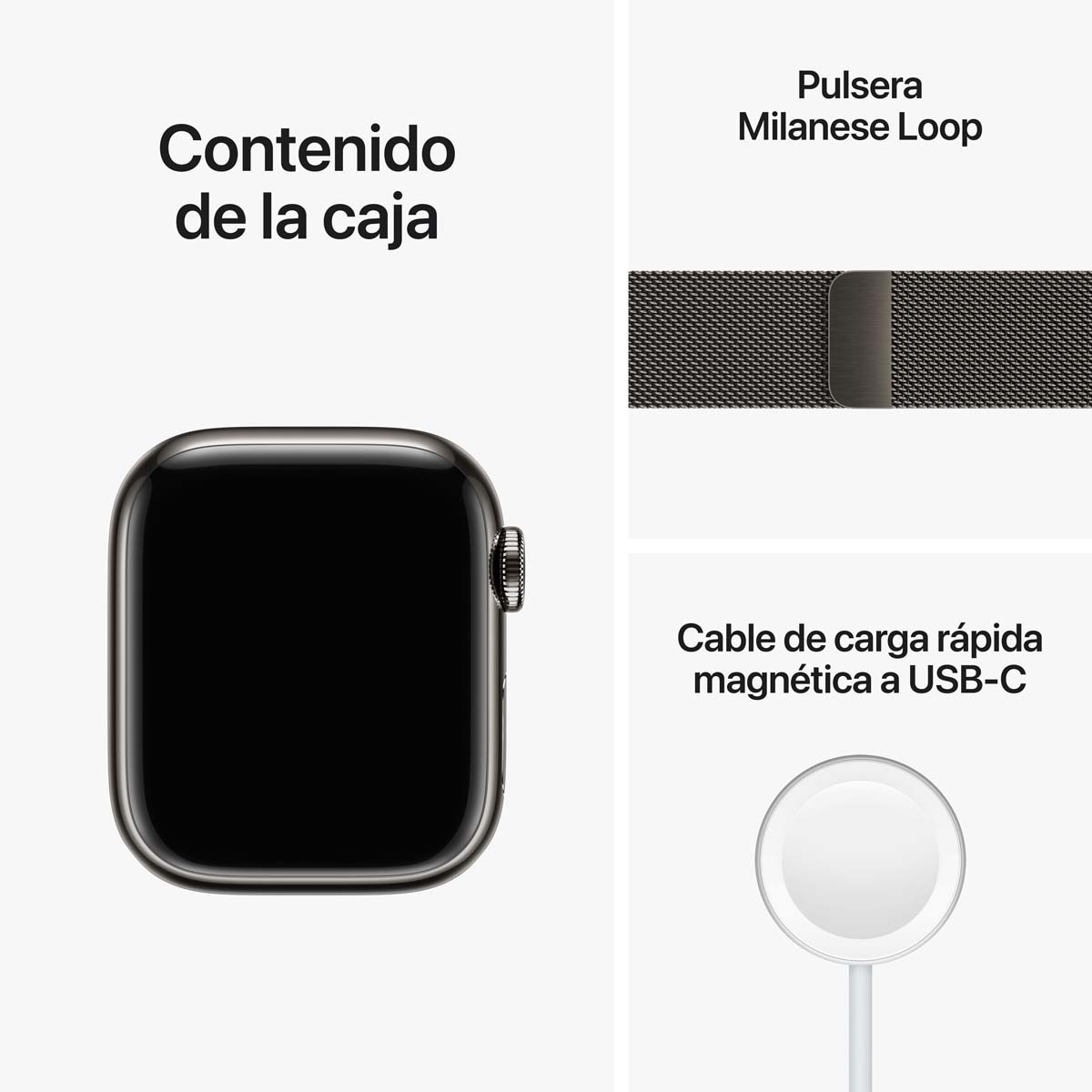Apple Watch Series 8 GPS + Cellular 41mm  con caja de acero inoxidable en grafito y pulsera Milanese Loop en grafito Grafito-7