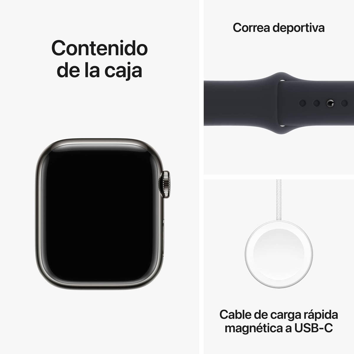 Apple Watch Series 9 GPS + Cellular 41mm Acero inoxidable Grafito con correa Medianoche S/M Grafito-11