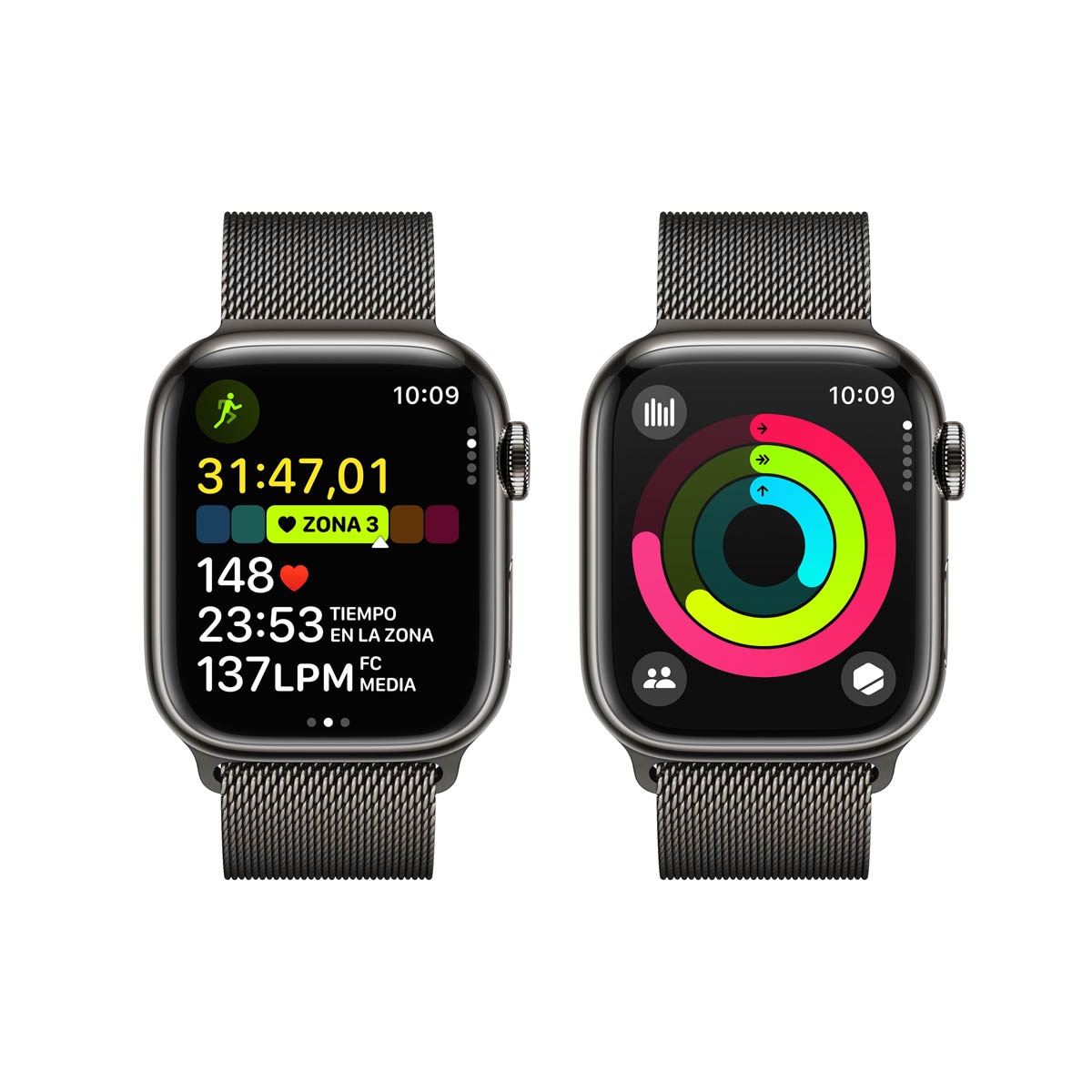 Apple Watch Series 9 GPS + Cellular 41mm Acero inoxidable Grafito con correa Grafito Milanese Loop Grafito-9