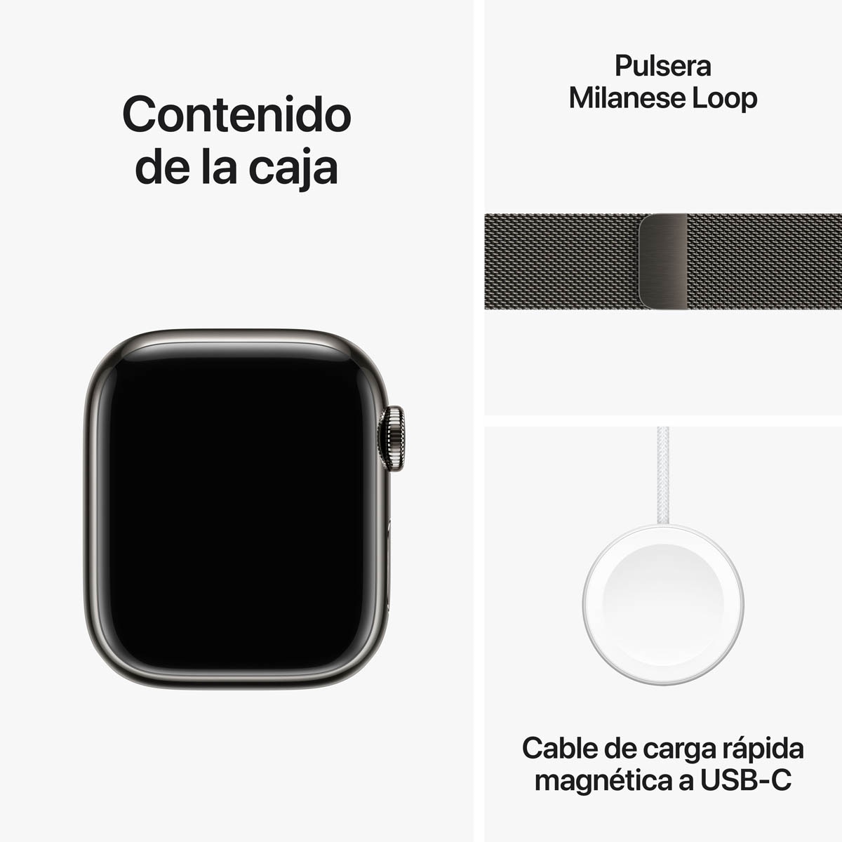 Apple Watch Series 9 GPS + Cellular 41mm Acero inoxidable Grafito con correa Grafito Milanese Loop Grafito-11
