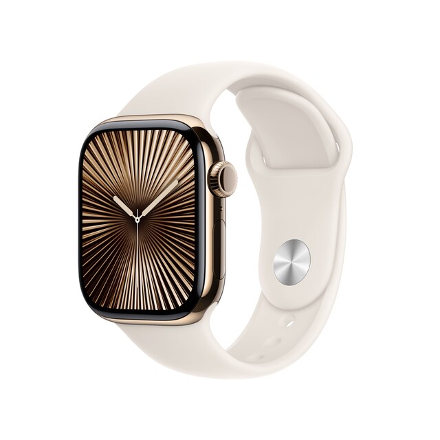 Apple Watch Series 10 GPS + Cellular 42mm Titanio Oro con correa Deportiva Blanco Estrella S/M