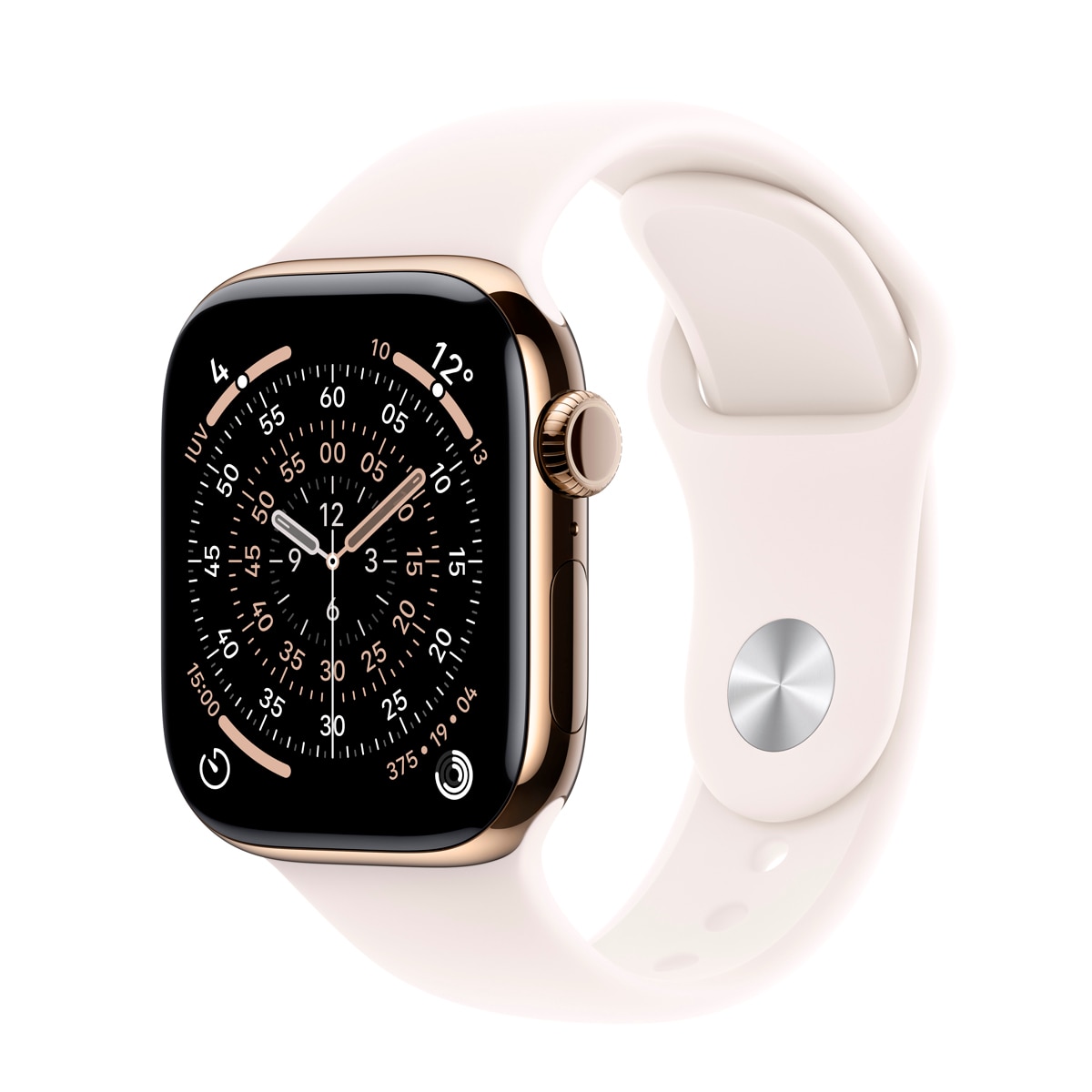 Imagem 0 de Apple Watch Series 11 GPS + Cellular 42mm Titânio Dourado com Bracelete Desportiva Rosa Rubor (S/M)