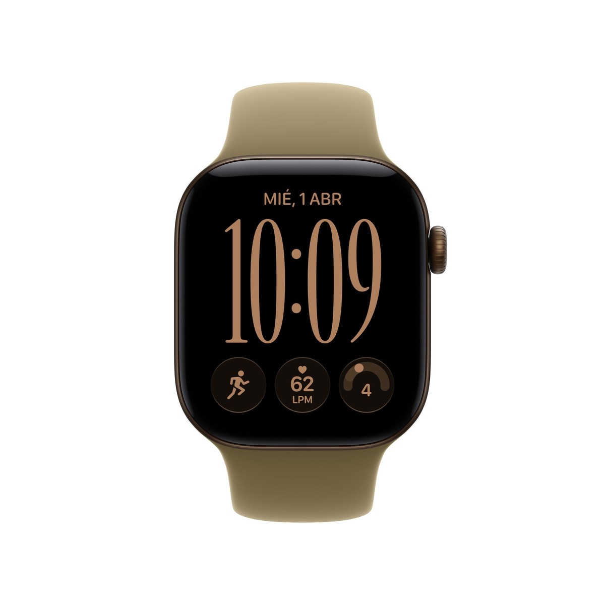 Apple Watch Série 12 GPS + Cellular 42 mm, cor bronze escuro, com bracelete desportivo verde-oliva (S/M) Alumínio Bronze Escuro-2
