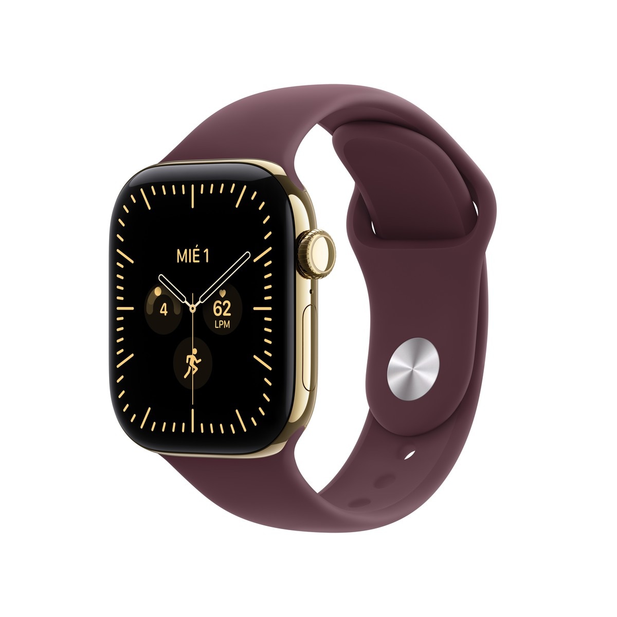 Apple - Apple Watch Series 12 GPS + Cellular 42mm Titanio Oro brillante con Correa Deportiva Granate (M-L).