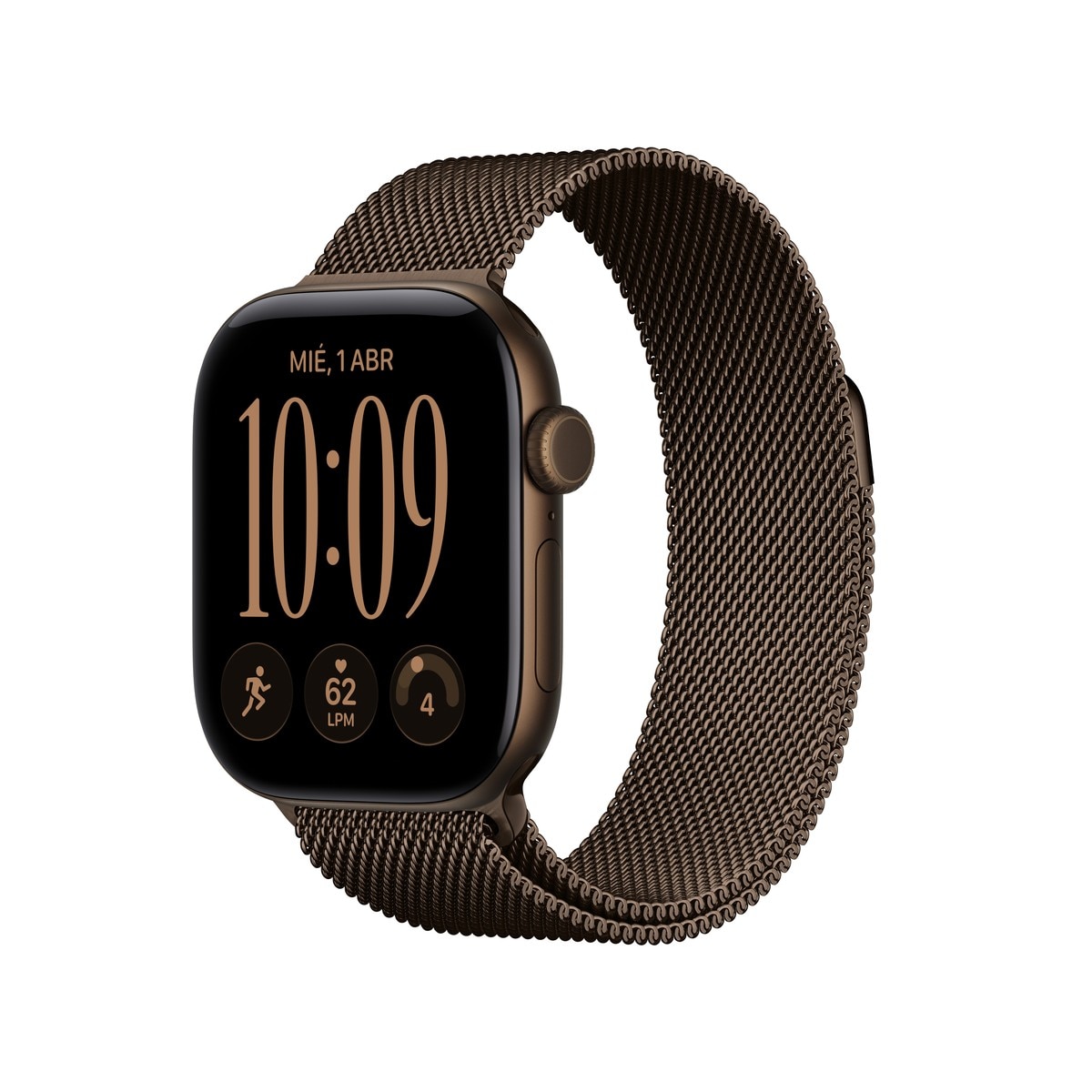 Imagem 0 de Apple Watch Série 12 com GPS + Cellular, 42 mm, em alumínio cor de bronze escuro, com bracelete Milanese Loop cor de bronze escuro