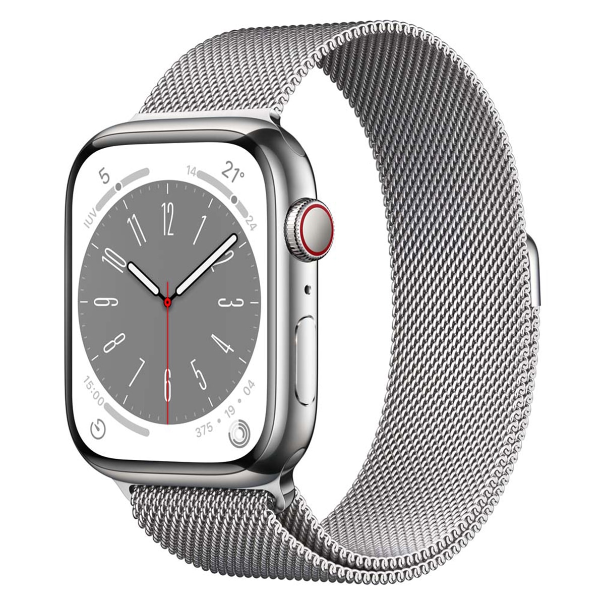 Apple Watch Series 8 GPS + Cellular 45mm con caja de acero inoxidable en plata y pulsera Milanese Loop en plata Plata-1