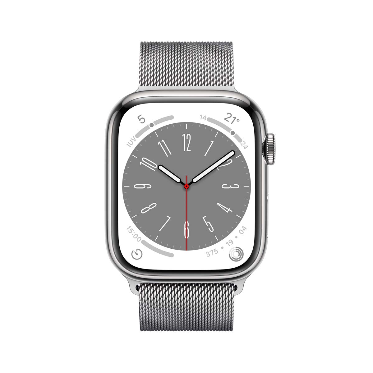 Apple Watch Series 8 GPS + Cellular 45mm con caja de acero inoxidable en plata y pulsera Milanese Loop en plata Plata-2